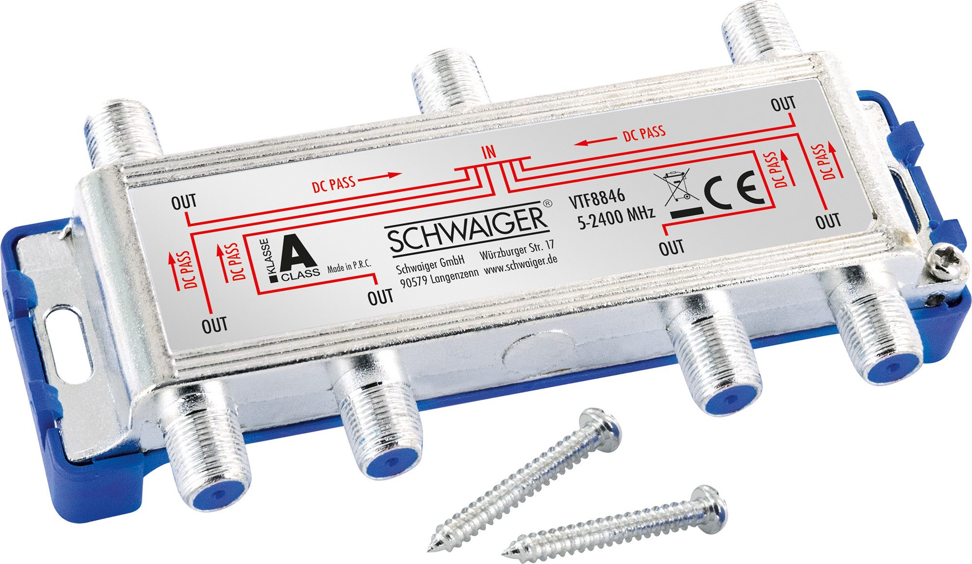 Schwaiger SAT-Verteiler VTF8846 241 (verteilt ein Signal auf sechs Teilnehmer), für Kabel-, Antennen- und Satellitenanlagen