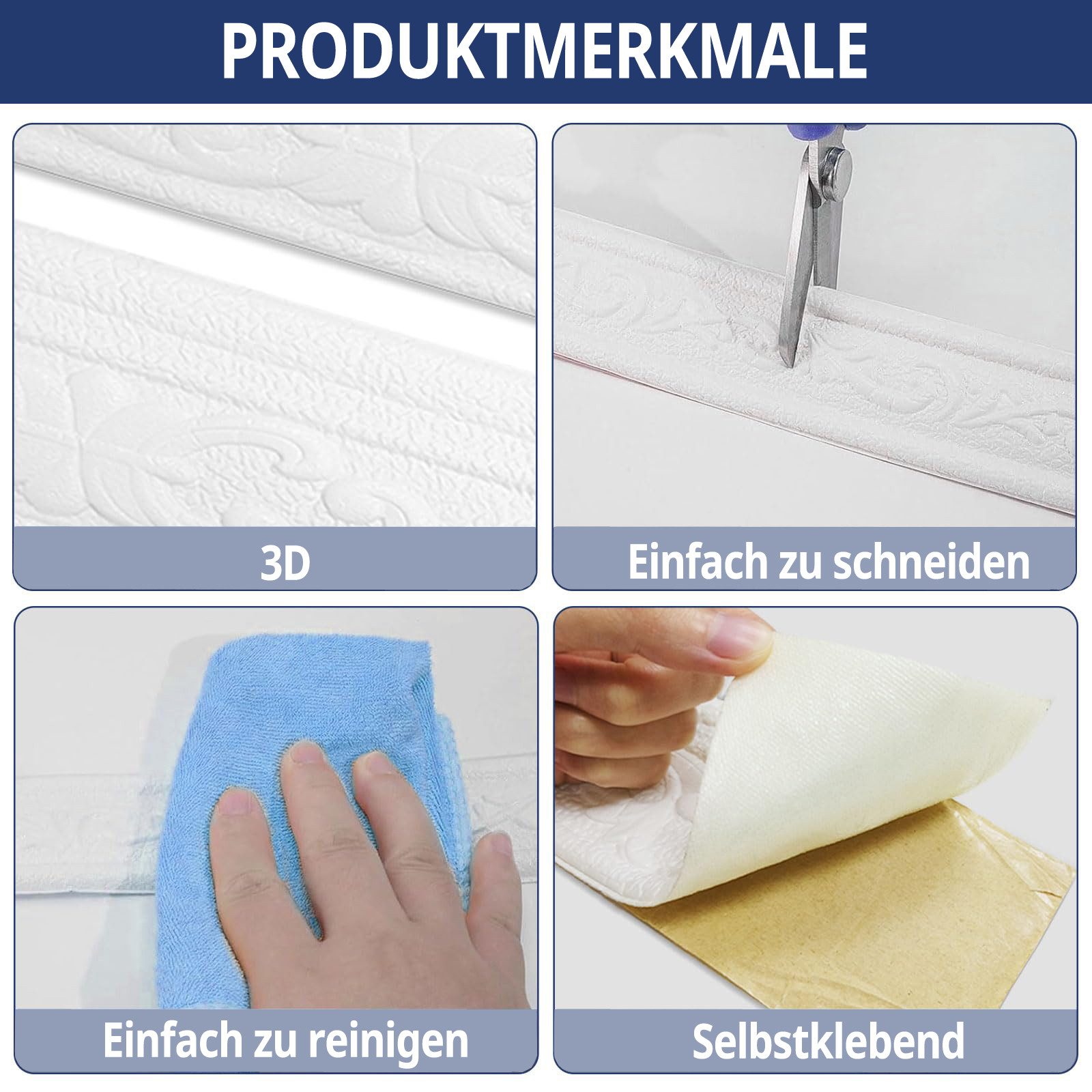 Agger Sockelleiste 10m*11cm selbstklebende Schaumstoffsockelleiste, L: 10 cm, H: 11 cm, 3D-Relief sockelleiste, wasserdichte Bordüre – Bild 3 von 5