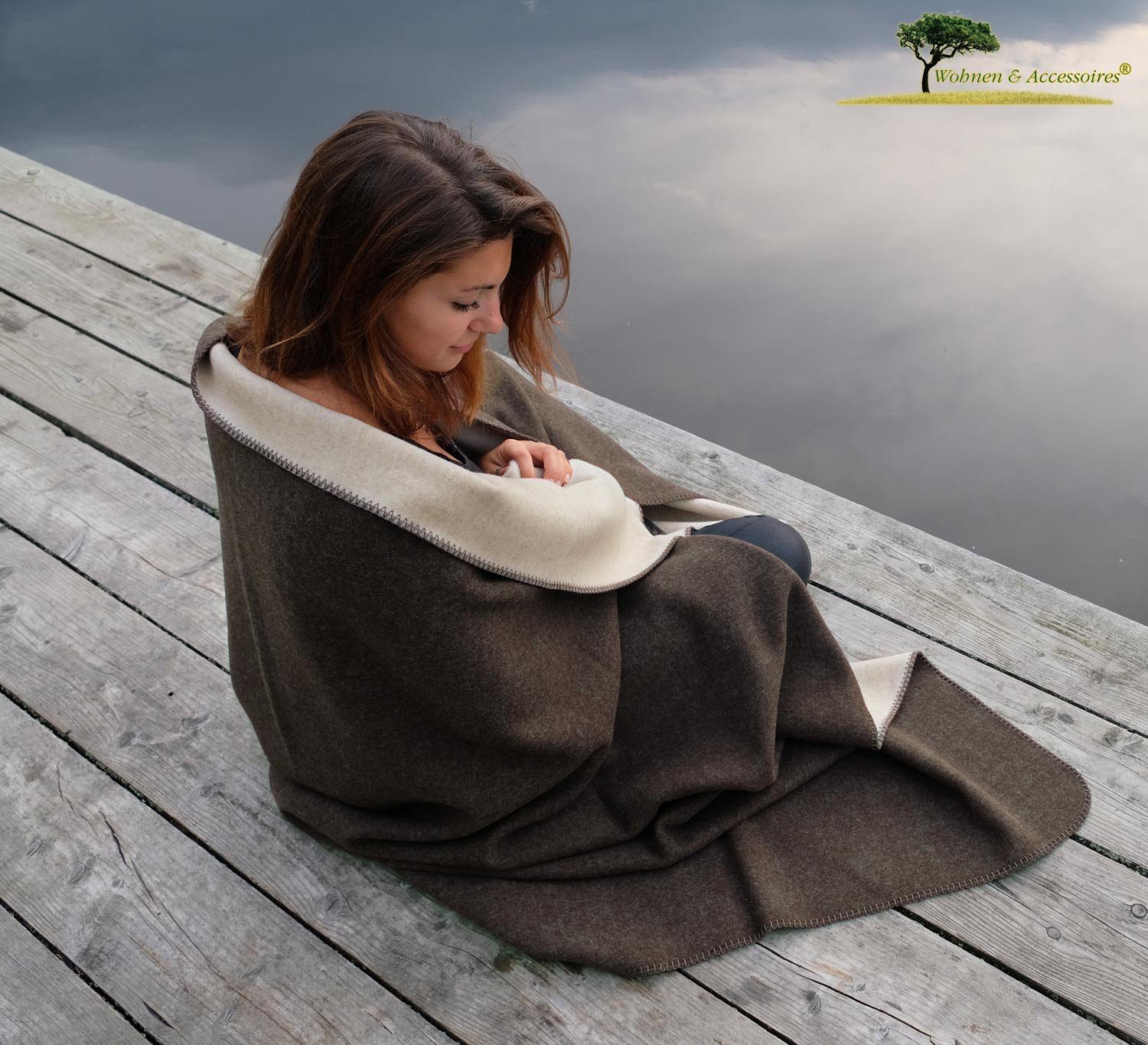 Wolldecke 100% Merinowolle Doubleface Wolldecke "Königssee", Wohnen und Accessoires GmbH & Co. KG, Zierkettstich