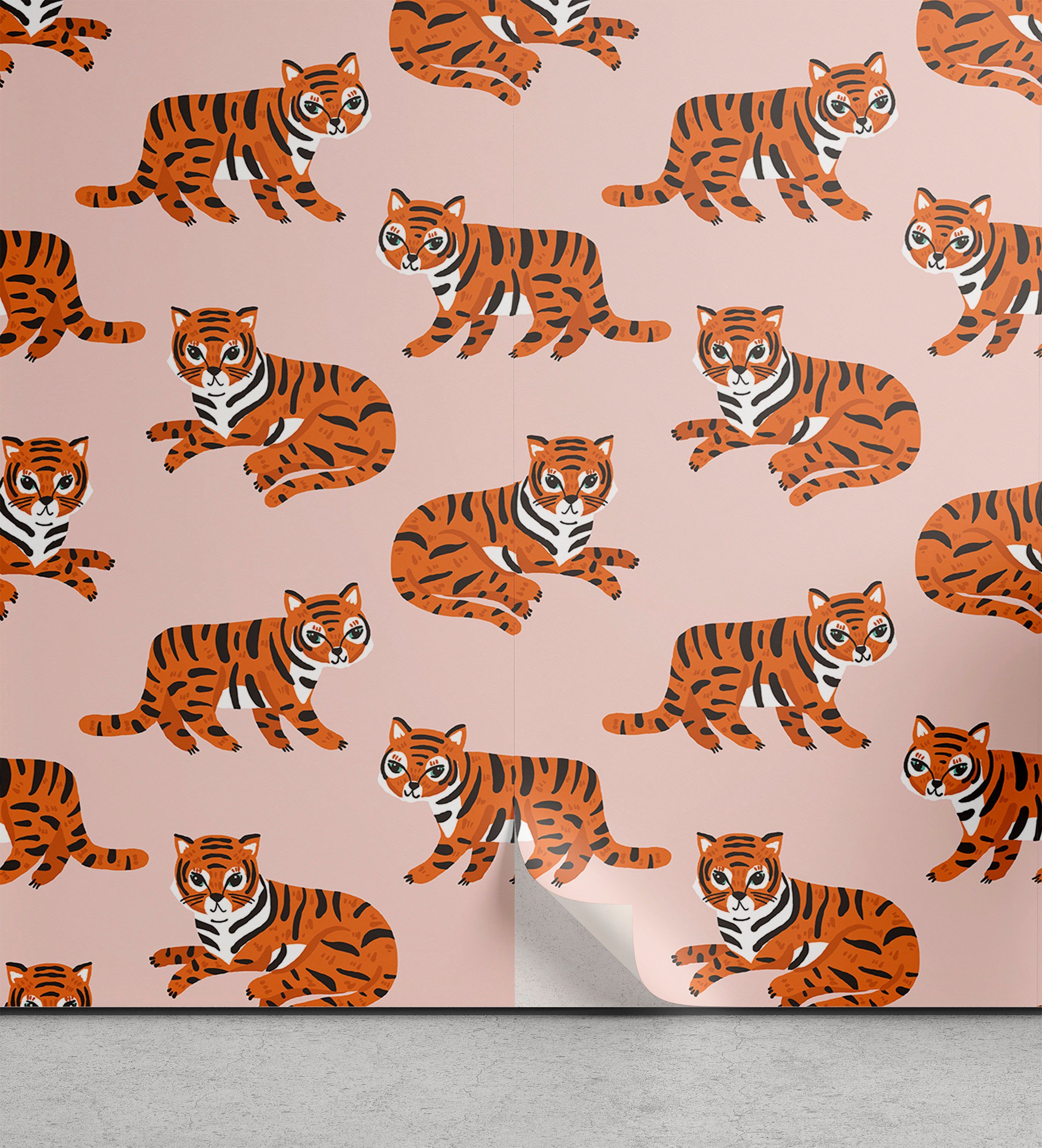 Abakuhaus Vinyltapete selbstklebendes Wohnzimmer Küchenakzent, Safari Childish Spaß Tiger-Muster