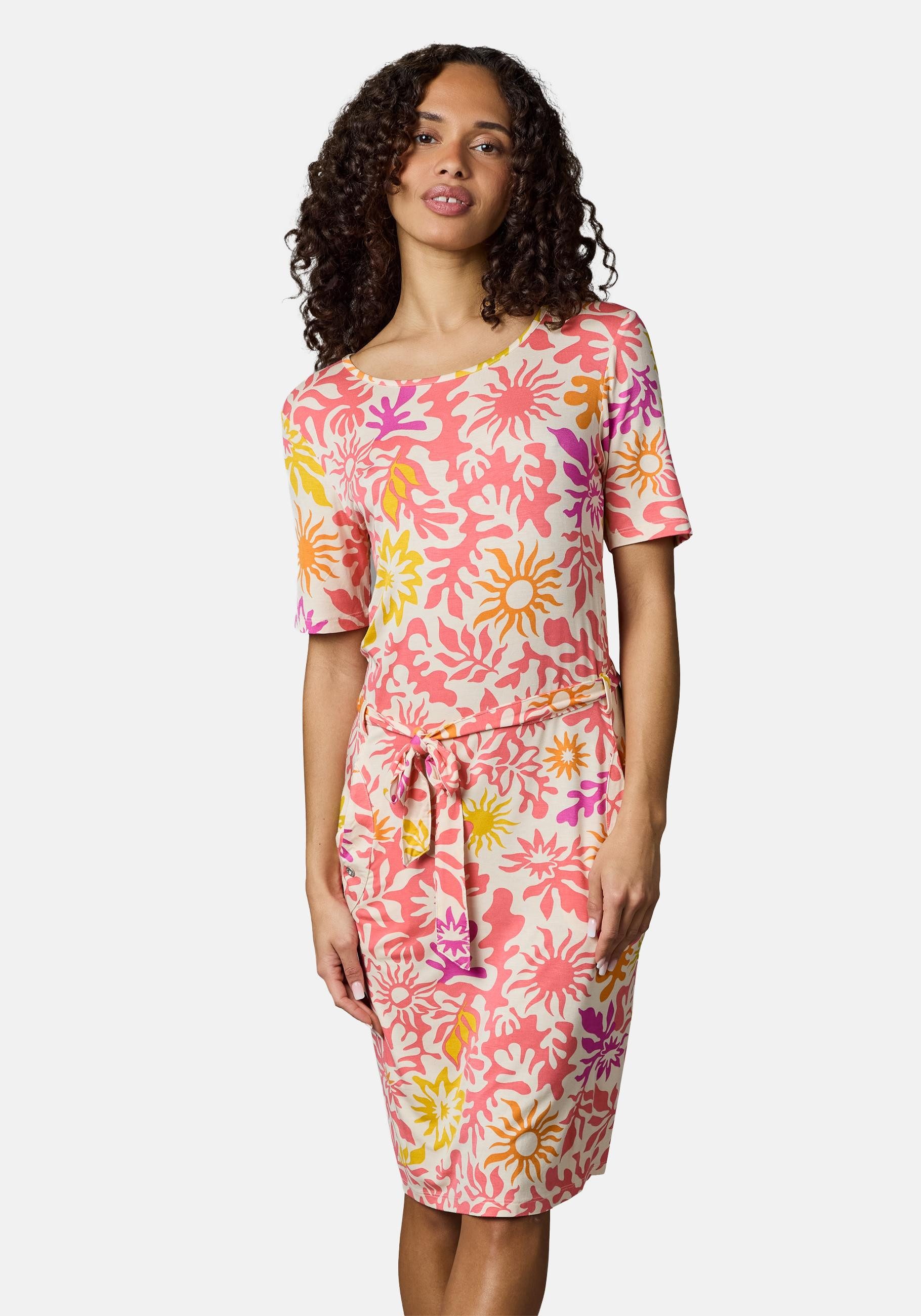 Ragwear Sommerkleid Taggiana Print YOUMODO Damen Midikleid mit Taillenband und Taschen