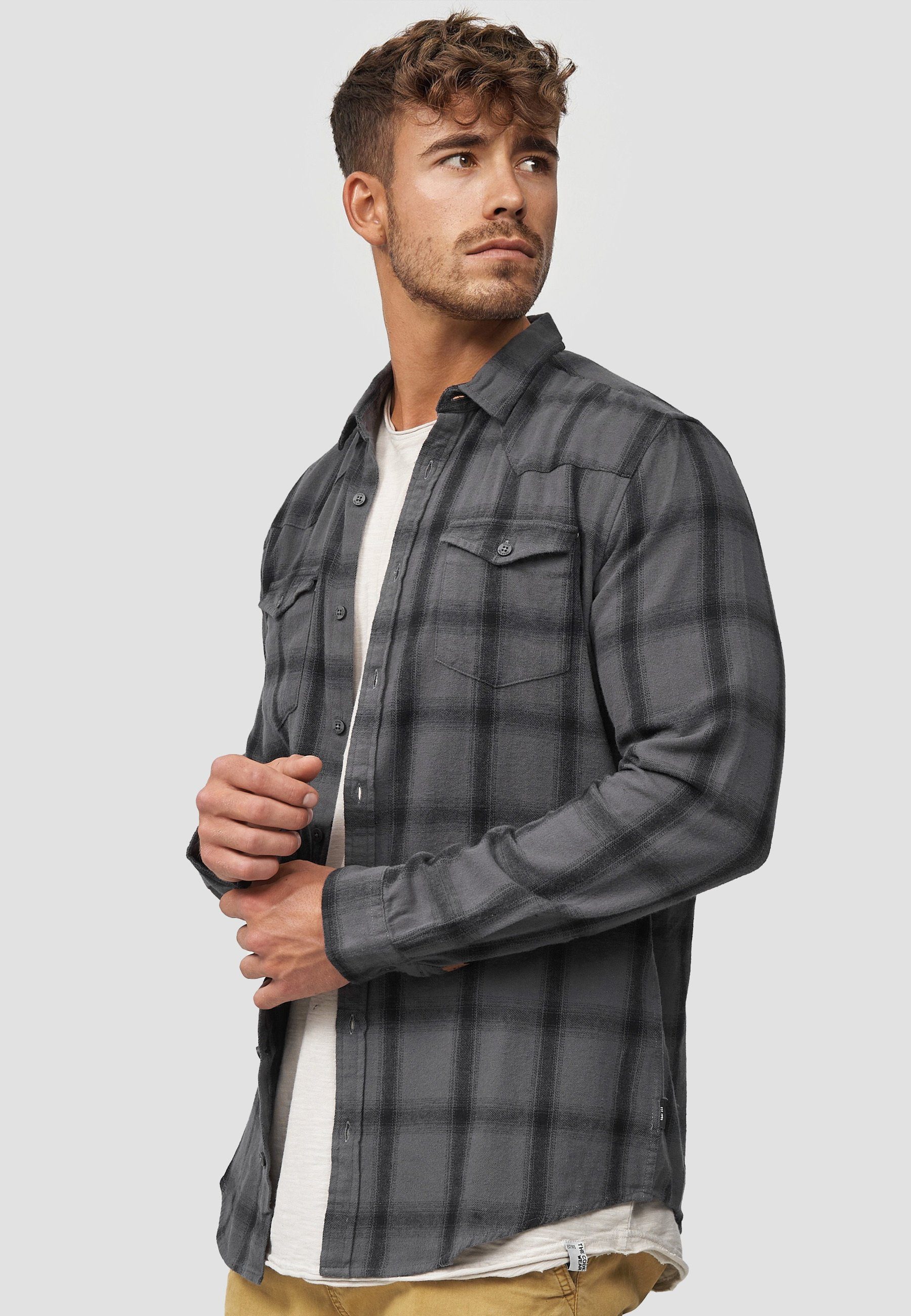 Indicode Langarmhemd Herren Altin Herrenhemd Langarm Flanellhemd im Karo-Design