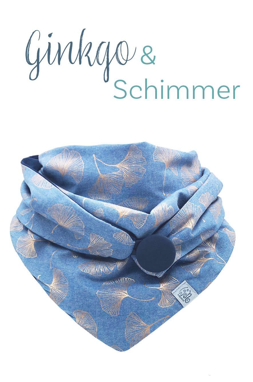 Wishproject® Dreieckstuch Damen Dreieckstuch, Blau mit goldenem Muster, XXL Schal, Loopschal, Hergestellt in Deutschland, Langlebig und Stilvoll