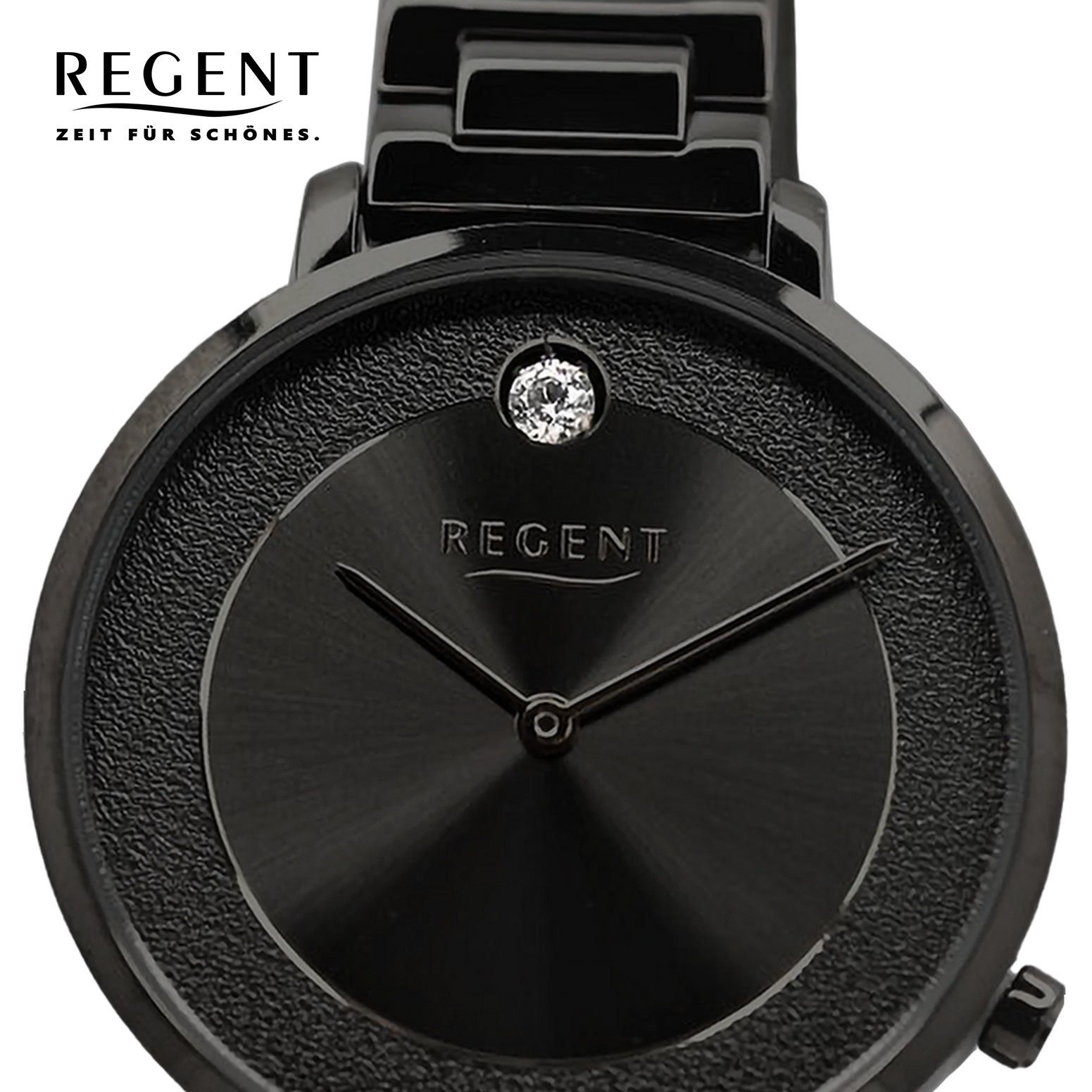 groß Damen Metallarmband rund, Damen Regent 35mm), Analog, (ca. Regent Armbanduhr Quarzuhr Armbanduhr extra