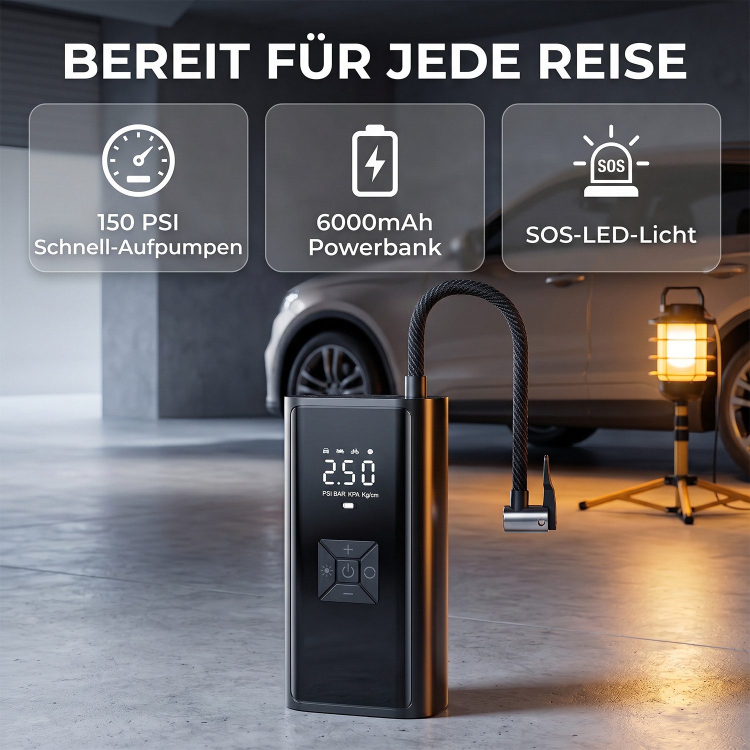 AKKEE Akku-Luftpumpe Elektrische Luftpumpe 6000mAh für Auto, Motorrad, Fahrrad, Bälle, 150PSI Elektrischer Kompressor Tragbar Fahrradpumpe