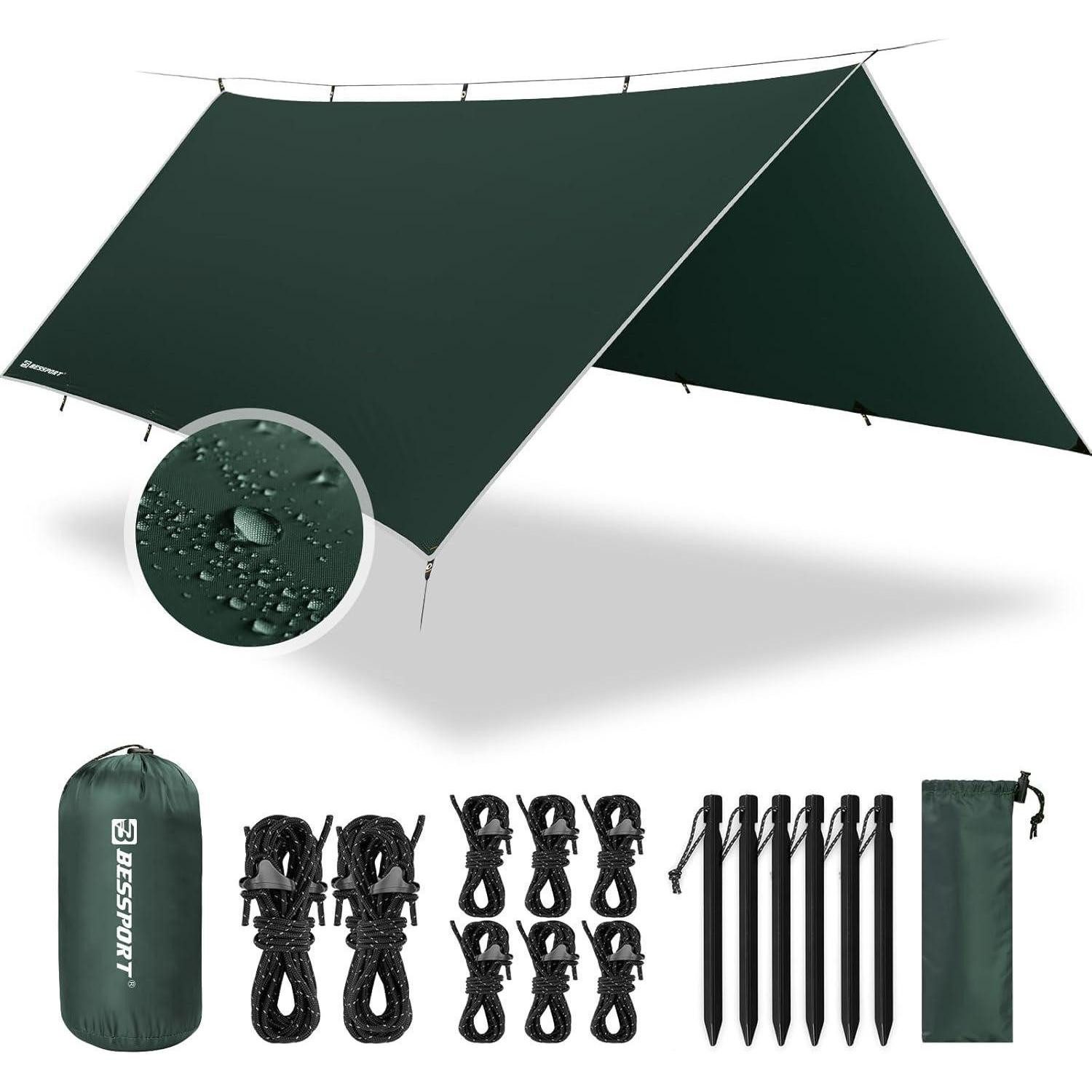 Tarp-Zelt Zeltplane Camping Tarp 3x4m Wasserdicht PU3000mm Hängematte Ösen 6