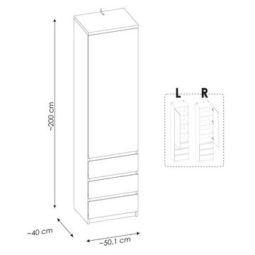 Lomadox Vitrine FORTALEZA-129 in weiß, 1 Tür, 3 Schubladen, B/H/T ca. 50,1/200/40 cm