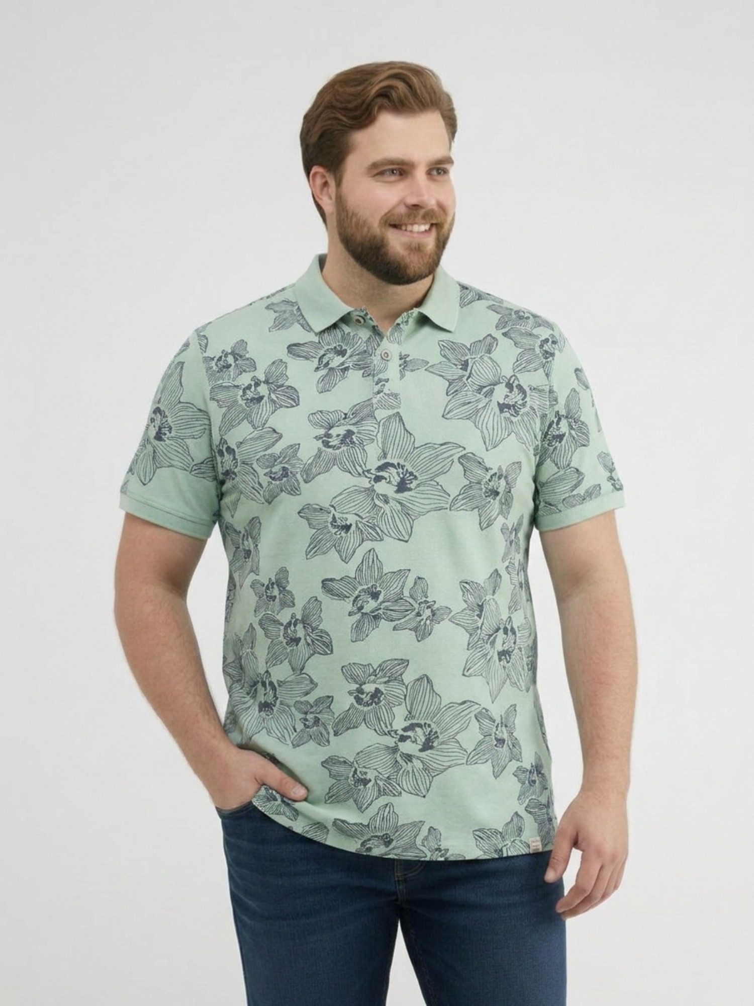 Poloshirt Poloshirt mit Print und Flachstrickkragen, große Größen
