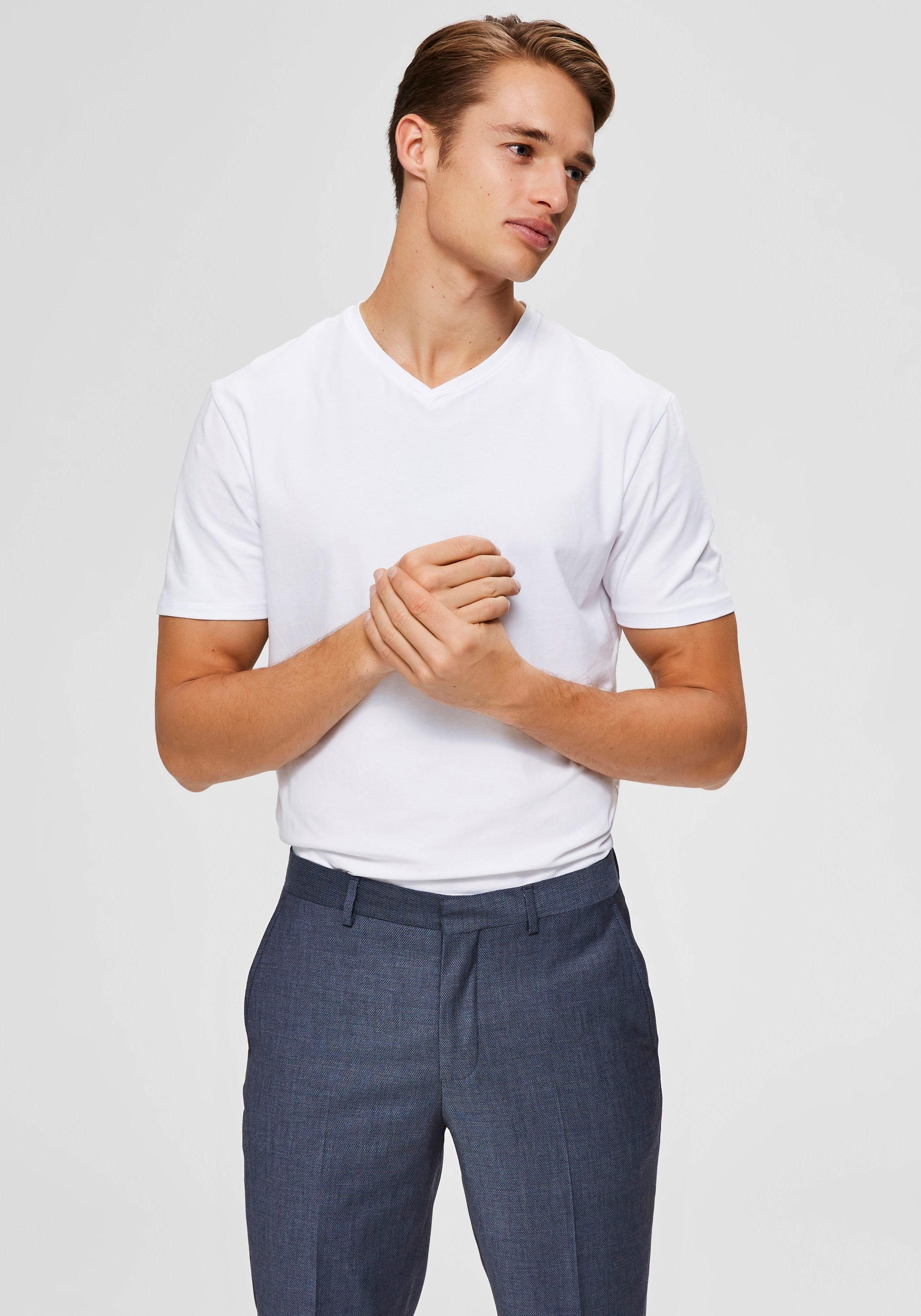 V-Shirt Basic SELECTED HOMME V-Shirt White