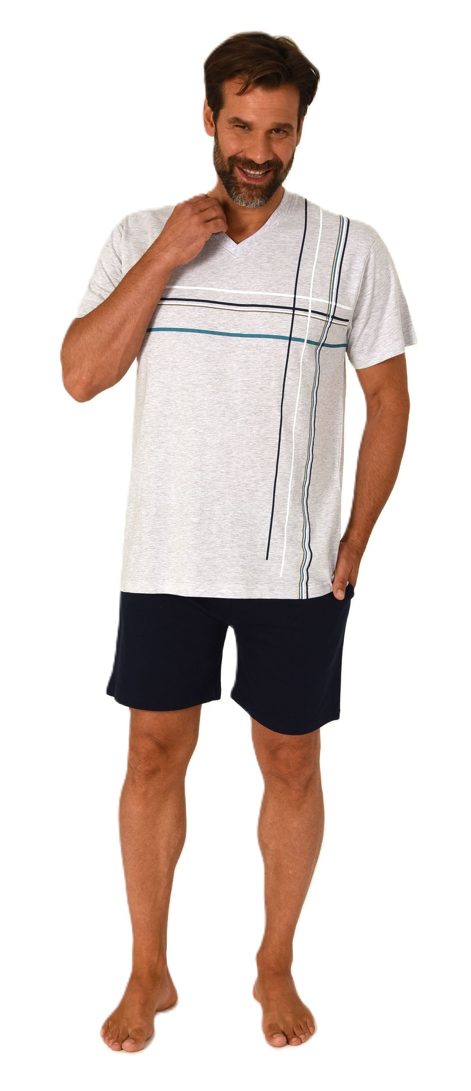 Normann Pyjama Herren Shorty Schlafanzug kurzarm mit Frontprint - auch in Ü günstig online kaufen
