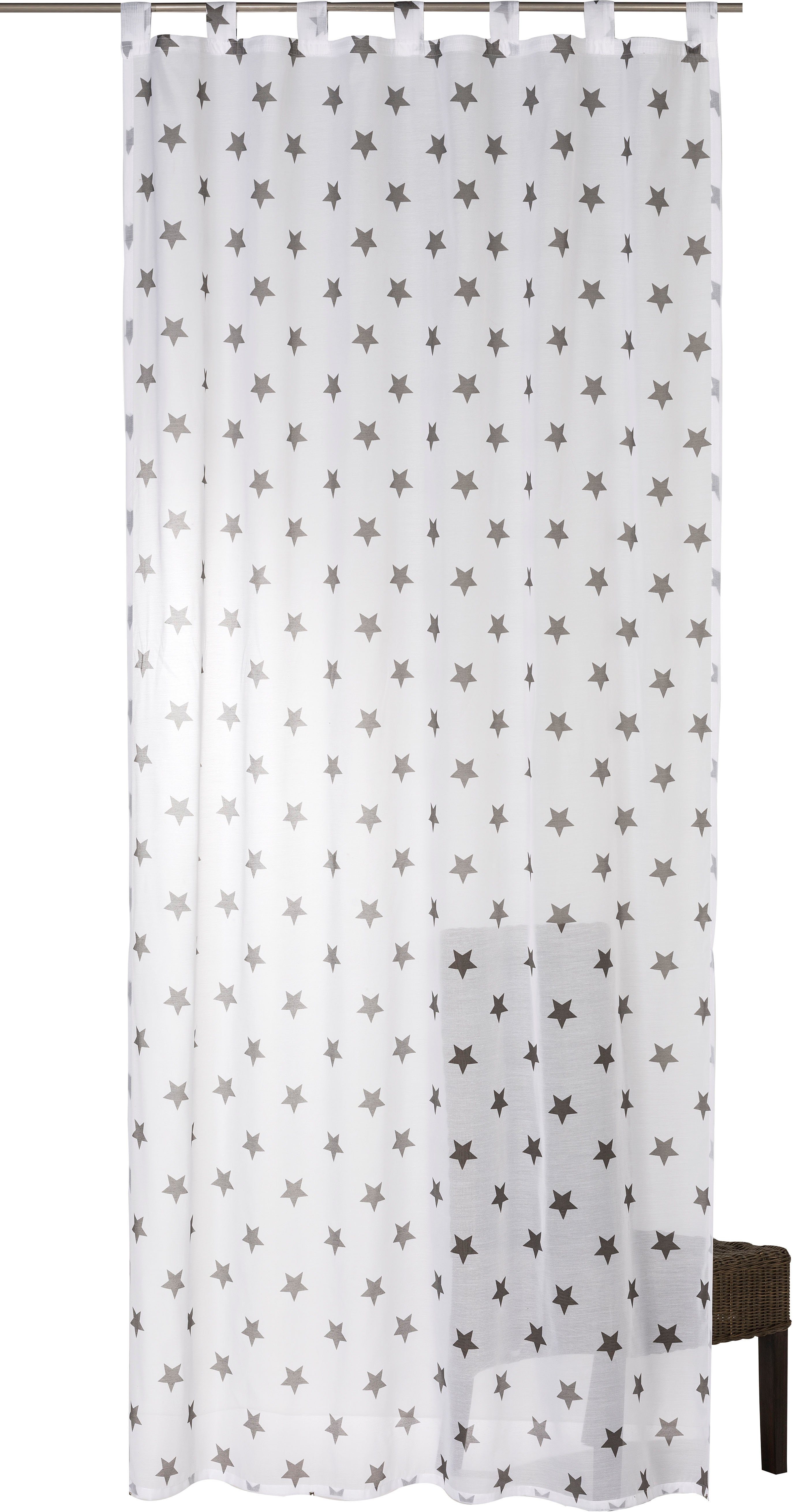 ELBERSDRUCKE Gardine Stars Allover 07 weiß-grau (1 St), Schlaufen, halbtransparent, Voile