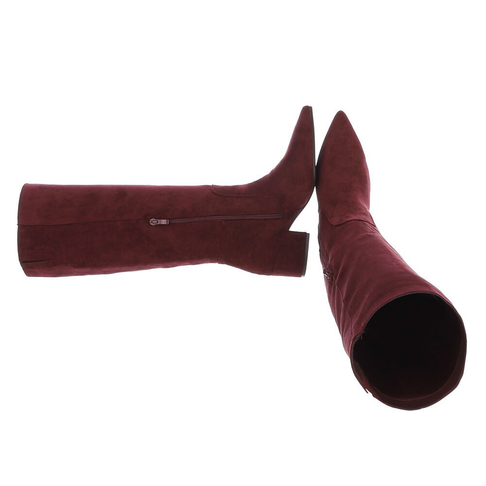 Ital-Design Damen Langschaftstiefel mit Blockabsatz und spitzer Form Stiefel (92214394) Blockabsatz Stiefel in Weinrot