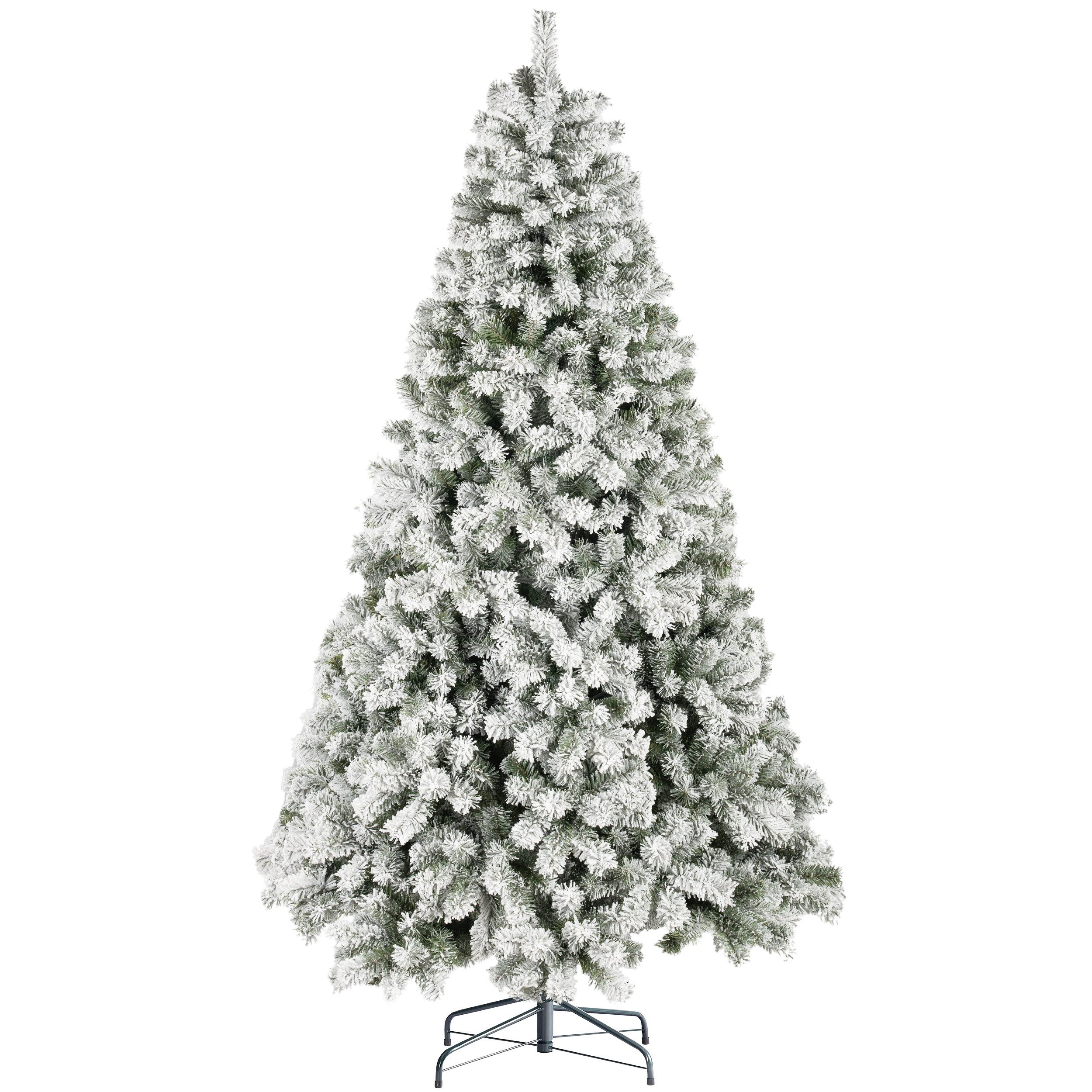 WHEELYOU Künstlicher Weihnachtsbaum 180 cm Schneetanne, 1006 Spitzen, Lichterkette, Metallständer, Beflockte PVC-Schneetanne, dichte Zweige, flexible Lichtgestaltung, Warmgelbe Lichterkette, 8 Modi, formbare Zweige, Metallständer