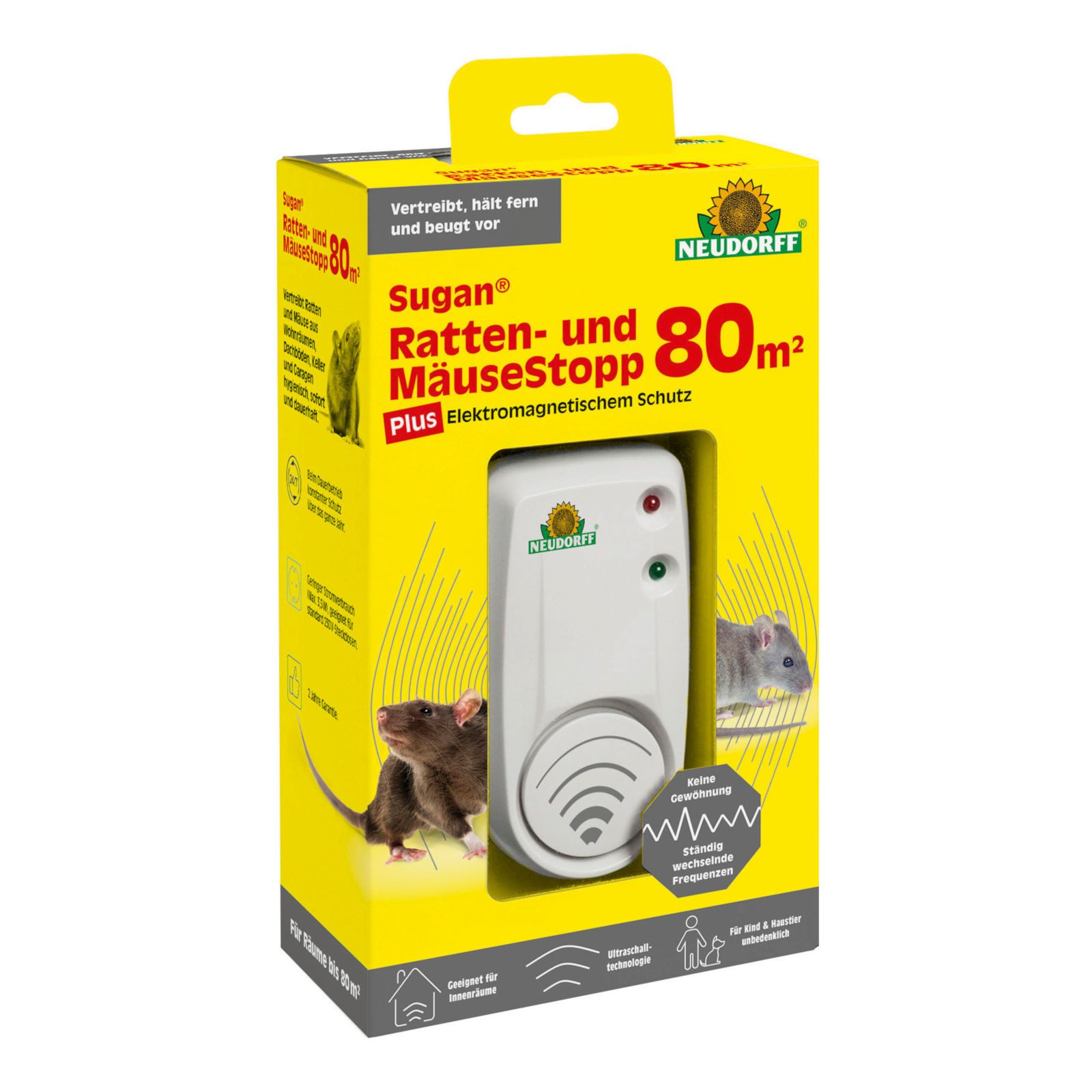 Neudorff Ultraschall-Tierabwehr Sugan Ratten- und Mäuse Stopp 80qm