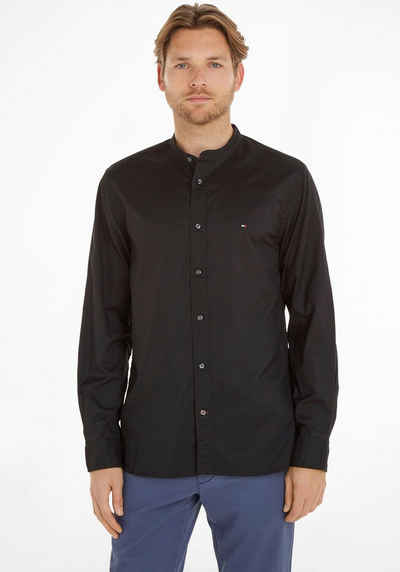 Tommy Hilfiger Langarmhemd NATURAL SOFT SOLID MAO RF SHIRT mit Tommy Hilfiger Markenstreifen innen am Ärmelschlitz