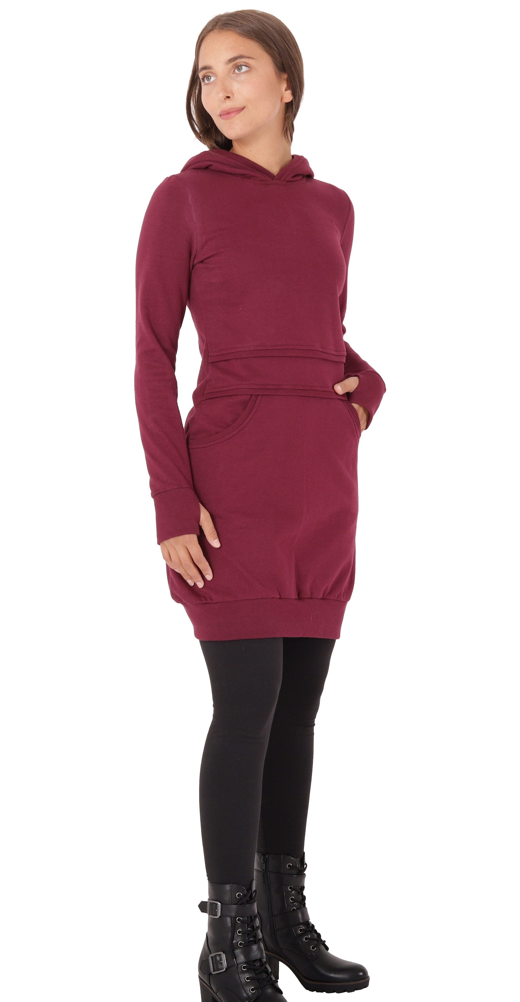 PUREWONDER Sweatkleid Kapuzenpullover-Kleid Hoodie Einfarbig dr19 Rot XXL einfarbiges Hoodie-Kleid