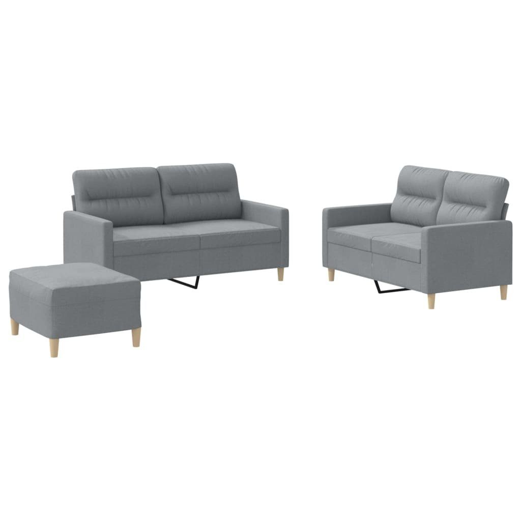 vidaXL Sofa 3-tlg. Sofagarnitur mit Kissen Hellgrau Stoff