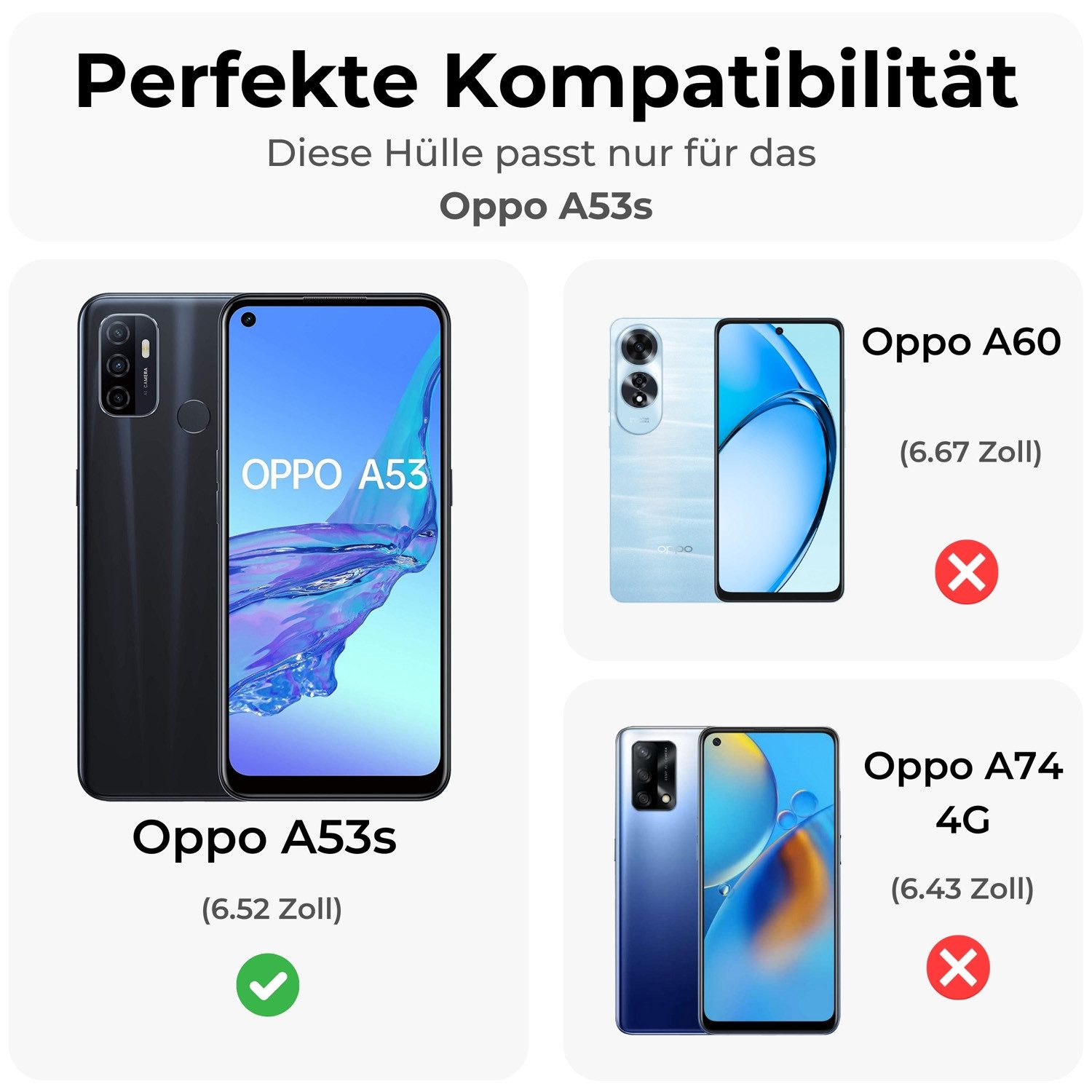 betterfon Handyhülle Handytasche für Oppo A53s Klapphülle Flip Case Schwarz, 3 Kartenfächer, Magnetverschluss & Standfunktion im Lederlook