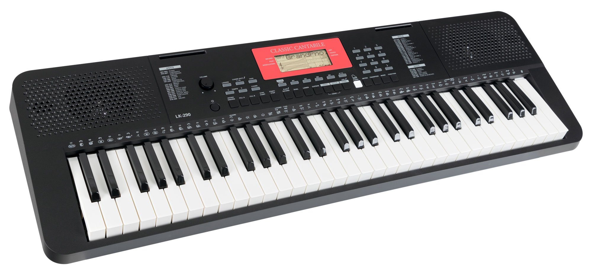 Classic Cantabile Home-Keyboard LK-290 61 Leuchttasten-Keyboard mit Anschlagdynamik, 580 Sounds, umfangreiche Lernfunktion & Aufnahmefunktion