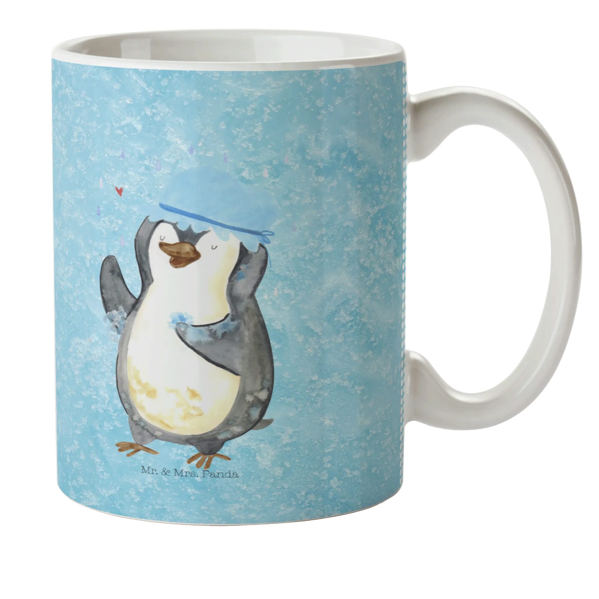 Mr. & Mrs. Panda Kinderbecher Pinguin Duschen - Eisblau - Geschenk, Kindertasse Bunt, baden, singen, Kunststoff, Bruchfestigkeit