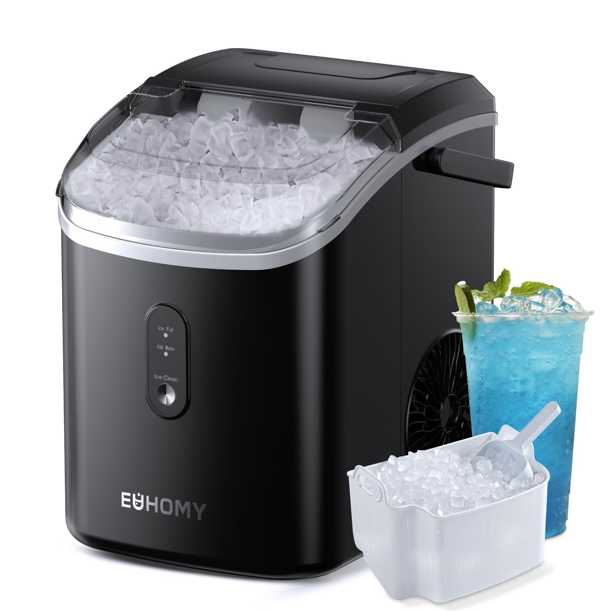 EUHOMY Eiswürfelmaschine 15 kg/24 h, 6 Minuten Eisproduktion,120-W-Tisch-Eiswürfelmaschine, Automatische Reinigung,Infrarotsensor, Energieeffizient