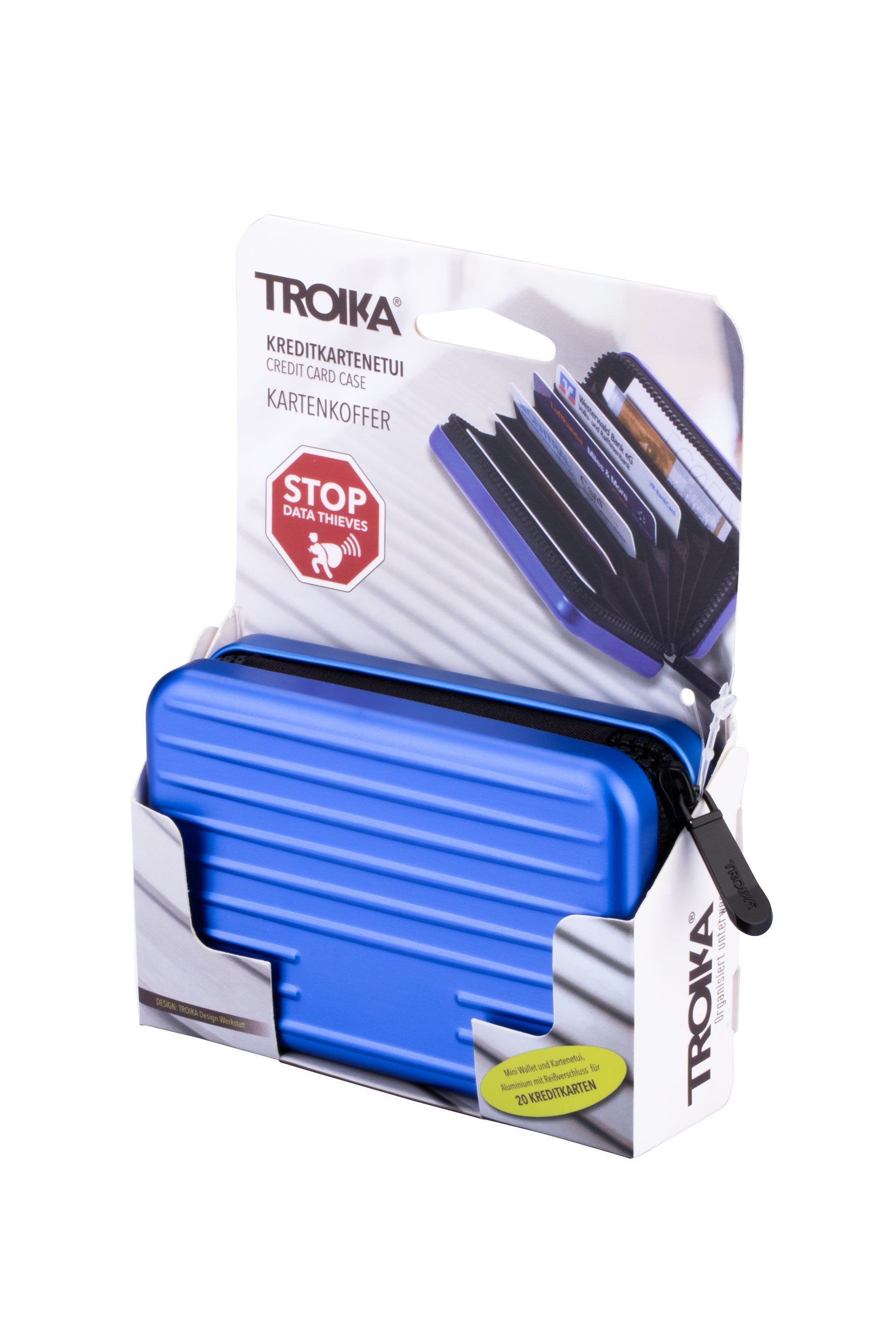 TROIKA Kartenetui Aluminium mit Schutz vor Datendiebstahl – Kartenetui im Koffer-Design (9 Fächern für bis zu 20 Karten), Cardholder in verschiedenen Farben, RFID Schutz, 10,5 x 7 x 3 cm