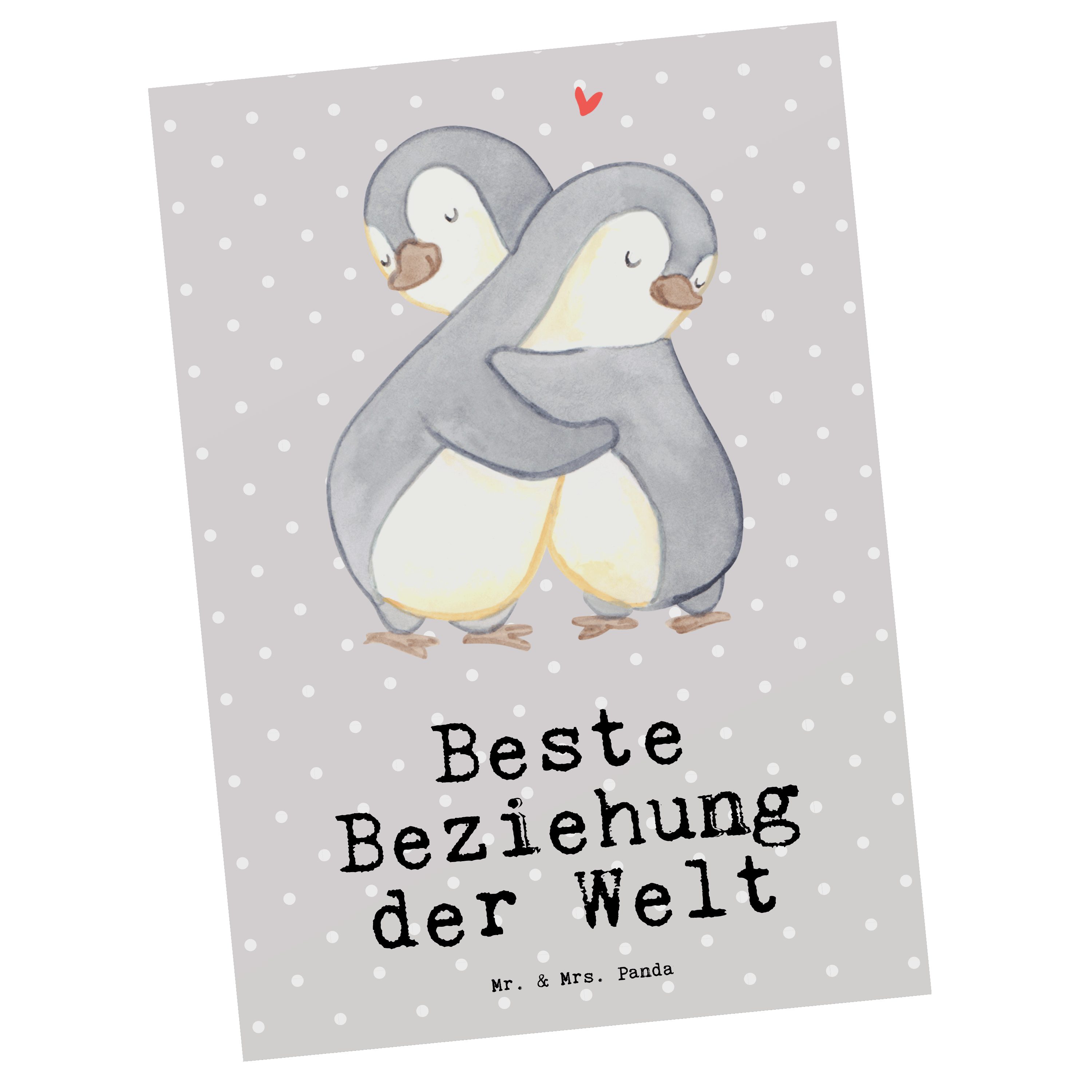 Mr. & Mrs. Panda Postkarte Pinguin Beste Beziehung der Welt - Grau Pastell - Geschenk, Geburtsta