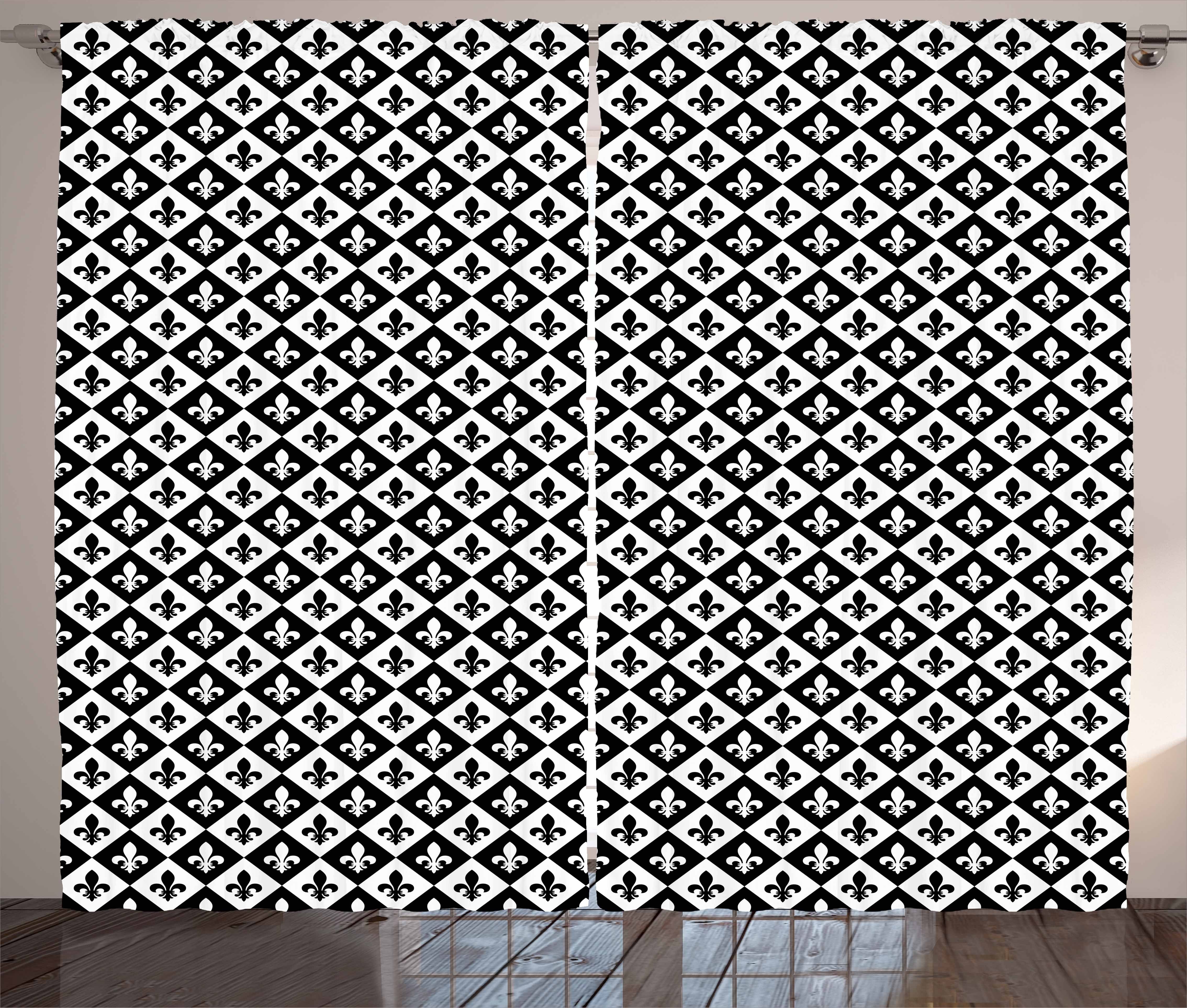 Gardine Schlafzimmer Kräuselband Vorhang mit Schlaufen und Haken, Abakuhaus, Fleur De Lis schachbrett Logo