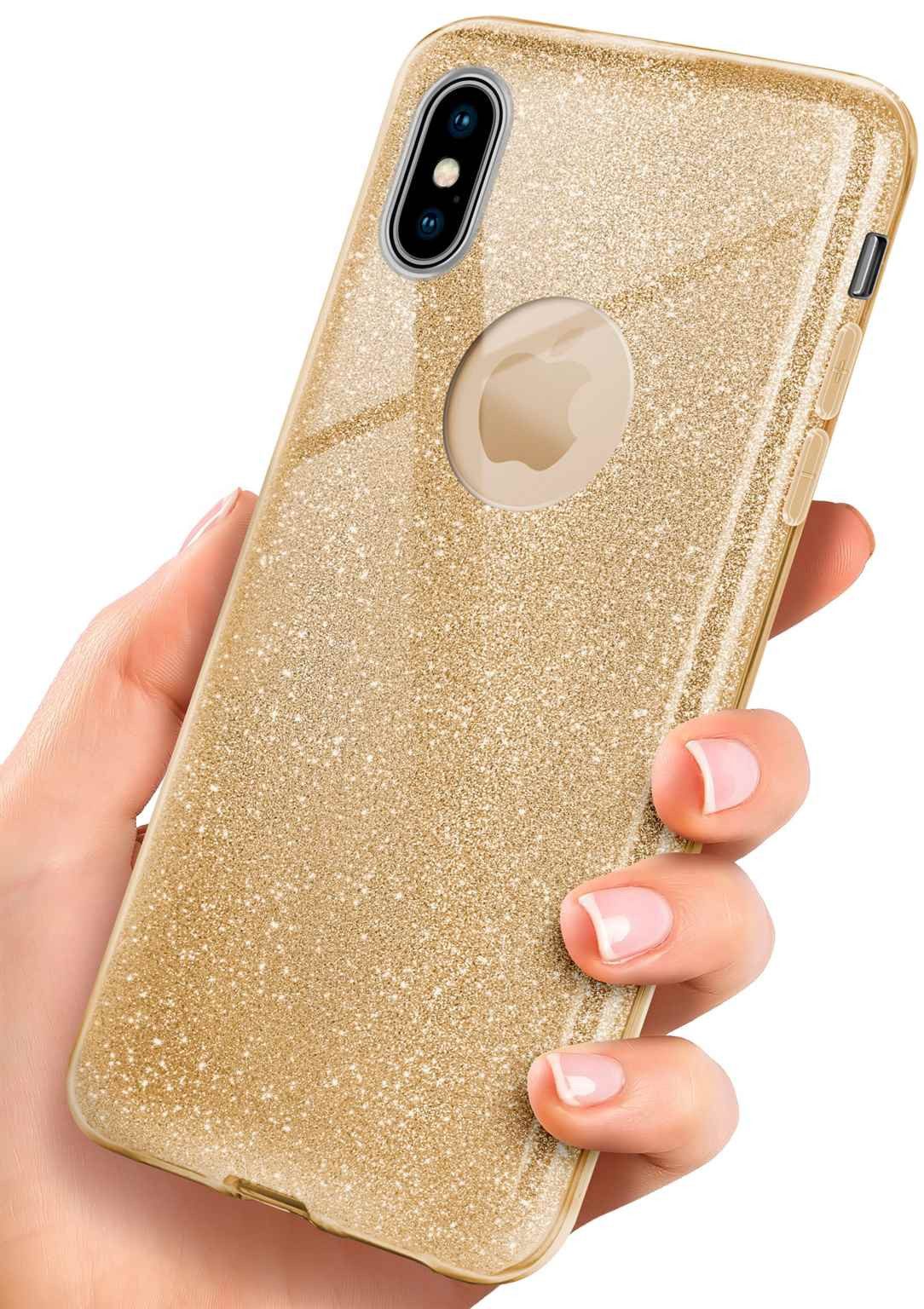 ONEFLOW Handyhülle für iPhone X Glitzer Hülle Glitter Case Gold 5,8 Zoll, Hülle Glitzernd Dünne Schutzhülle mit Kameraschutz Frauen Glitzerhülle