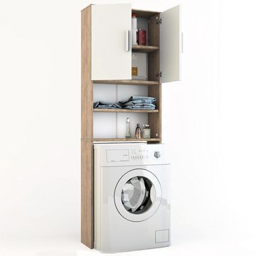Vicco Waschmaschinenumbauschrank Badschrank Hochschrank 190 x 64 cm Sonoma / Weiß
