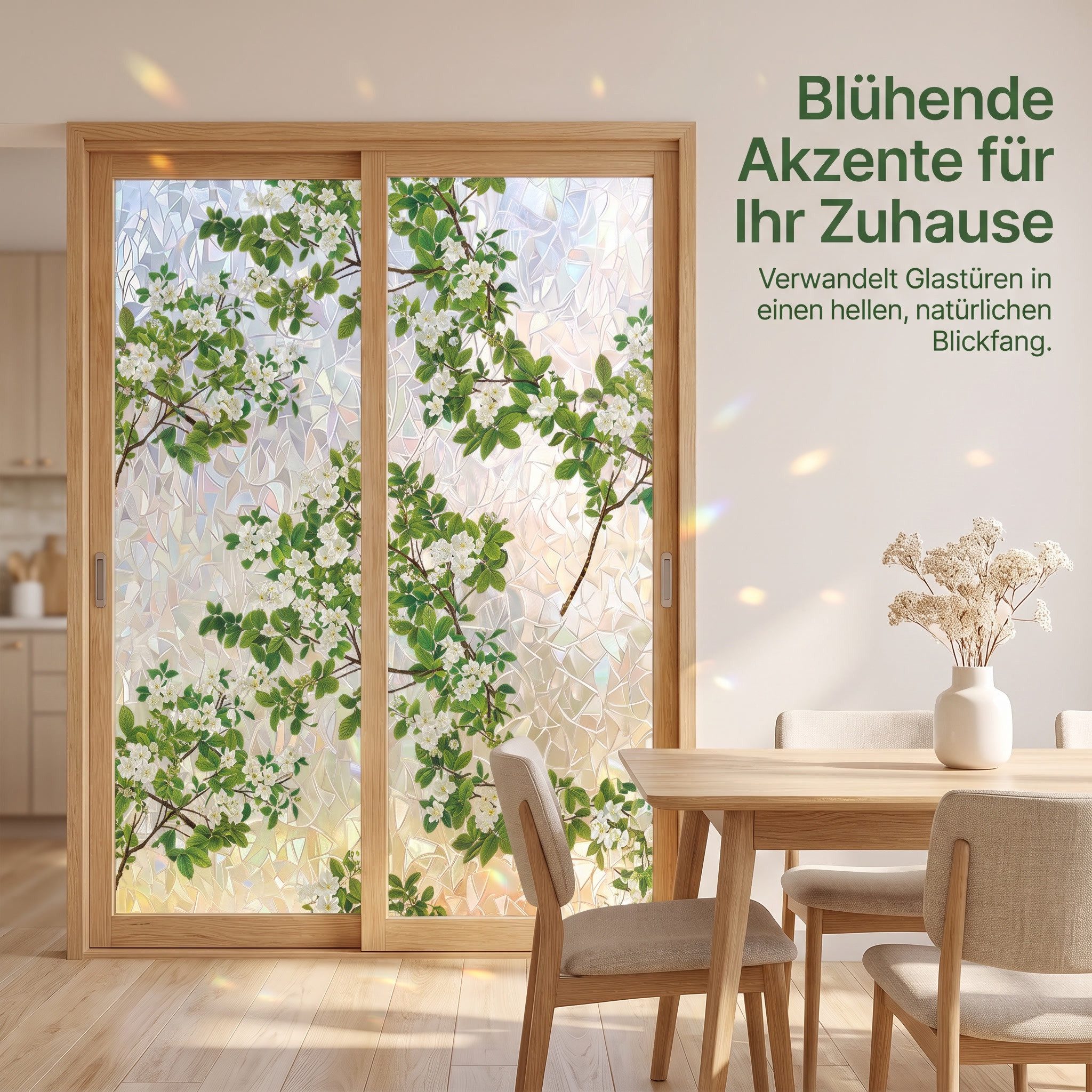 HomeBella Fensterfolie Dekorative Glasdekorfolie Buntglasoptik mit Blumen & Blättern, in Milchglasoptik für Fenster & Glastüren – Bild 2 von 5