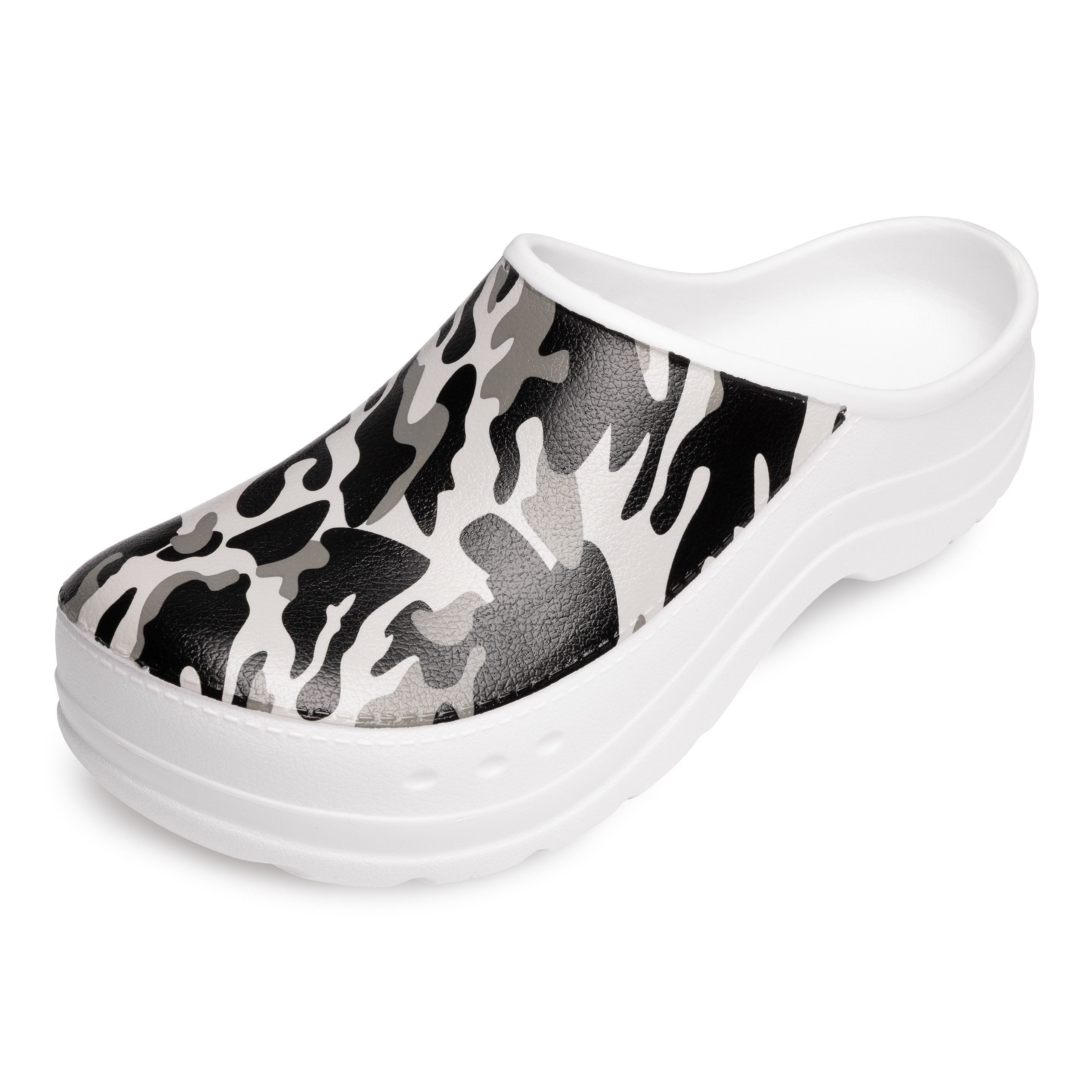 Ladeheid Gartenclogs für Damen Ultraleicht EVA Gemustert Gartenschuhe LA-CA-27 Clog (40 EU, Weiß/Tarnmuster) Wasserdicht & Flexibel