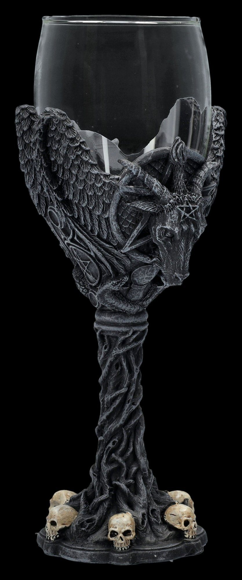 Figuren Shop GmbH Weinglas Weinglas - Geflügelter Baphomet - Gothic Weinbecher Deko Totenkopf, Kunststein, Glas – Bild 2 von 5