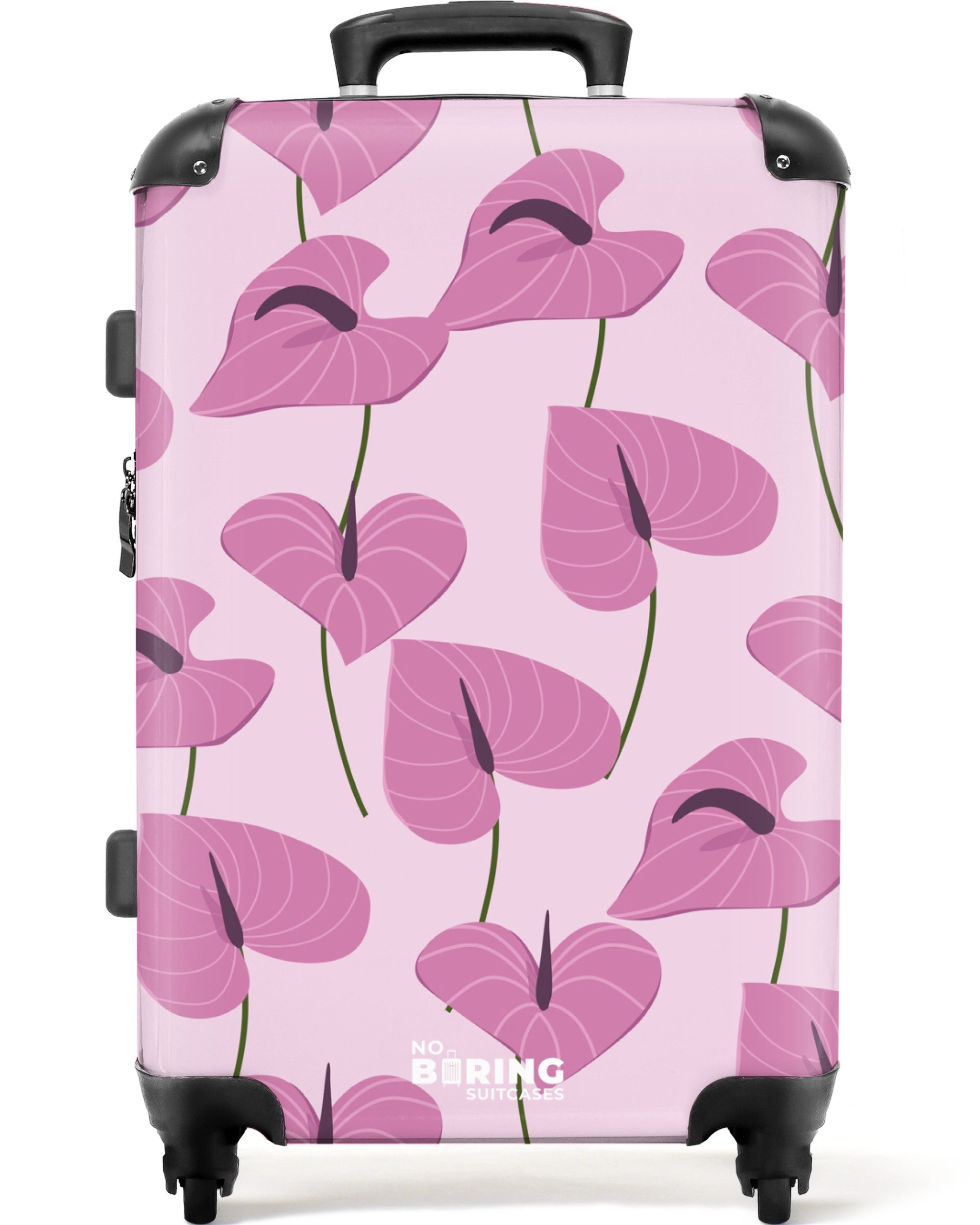 NoBoringSuitcases.com© Hartschalen-Trolley Rosa mit lila Blättern günstig online kaufen