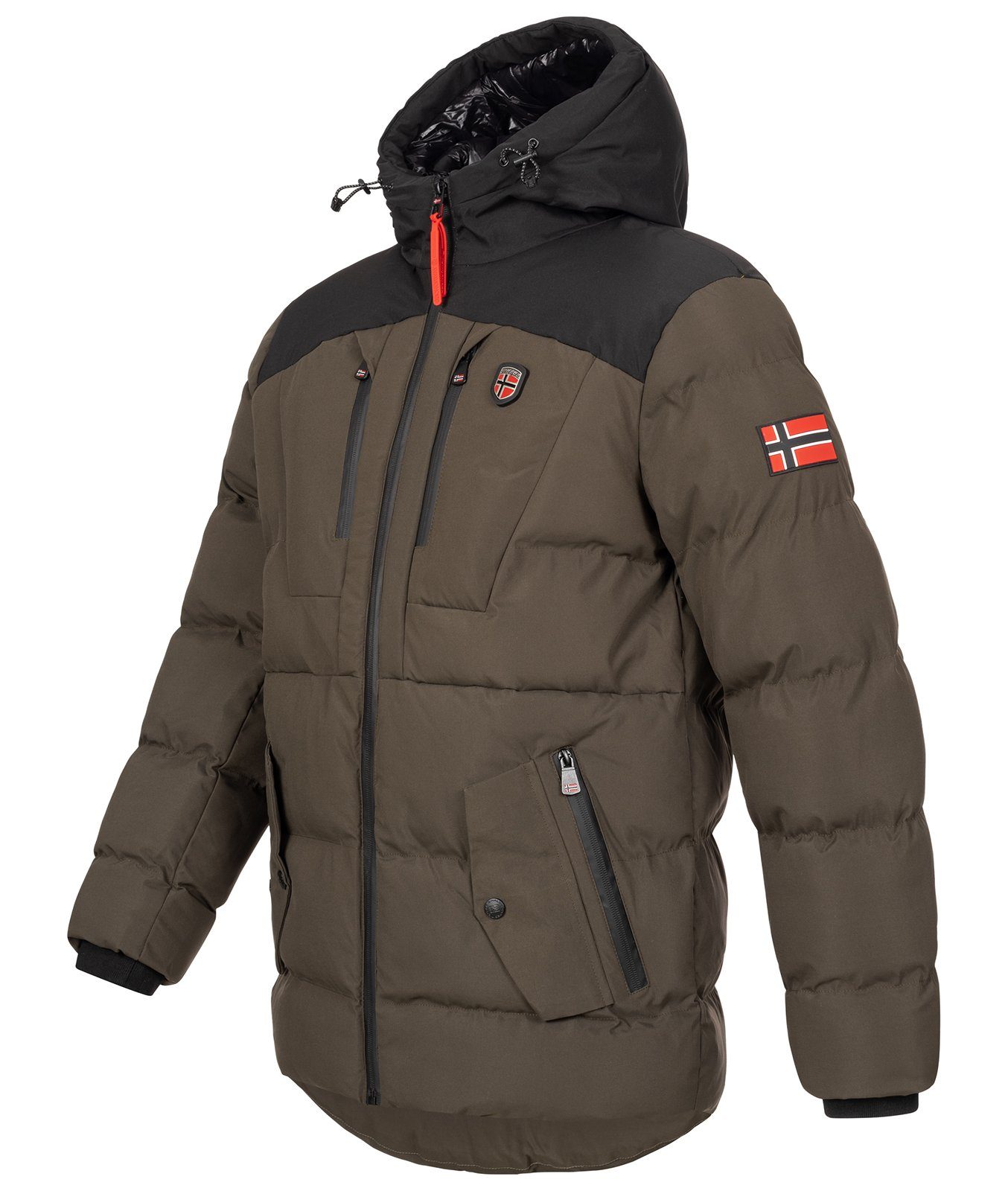 Steppjacke mit Geo Khaki Winterjacke Winterjacke Herren Kapuze Norway