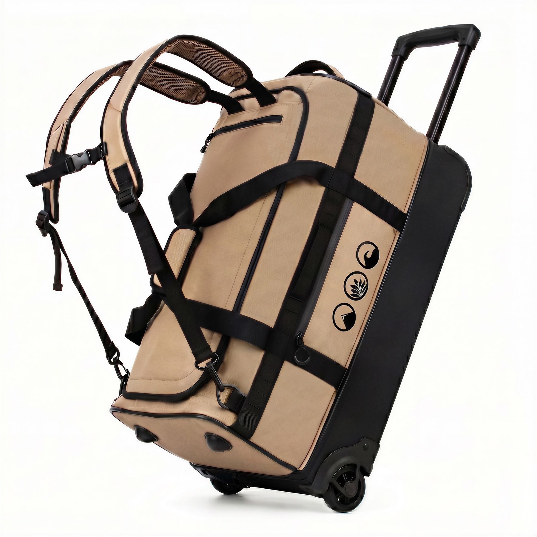 SONS OF ALOHA Koffer 3in1 Reisetasche, Koffer & Rucksack FLOW Schuhfach Handgepäck beige, 3in1 Hybrid Handgepäck Koffer & Rucksack aus recycelten Materialen