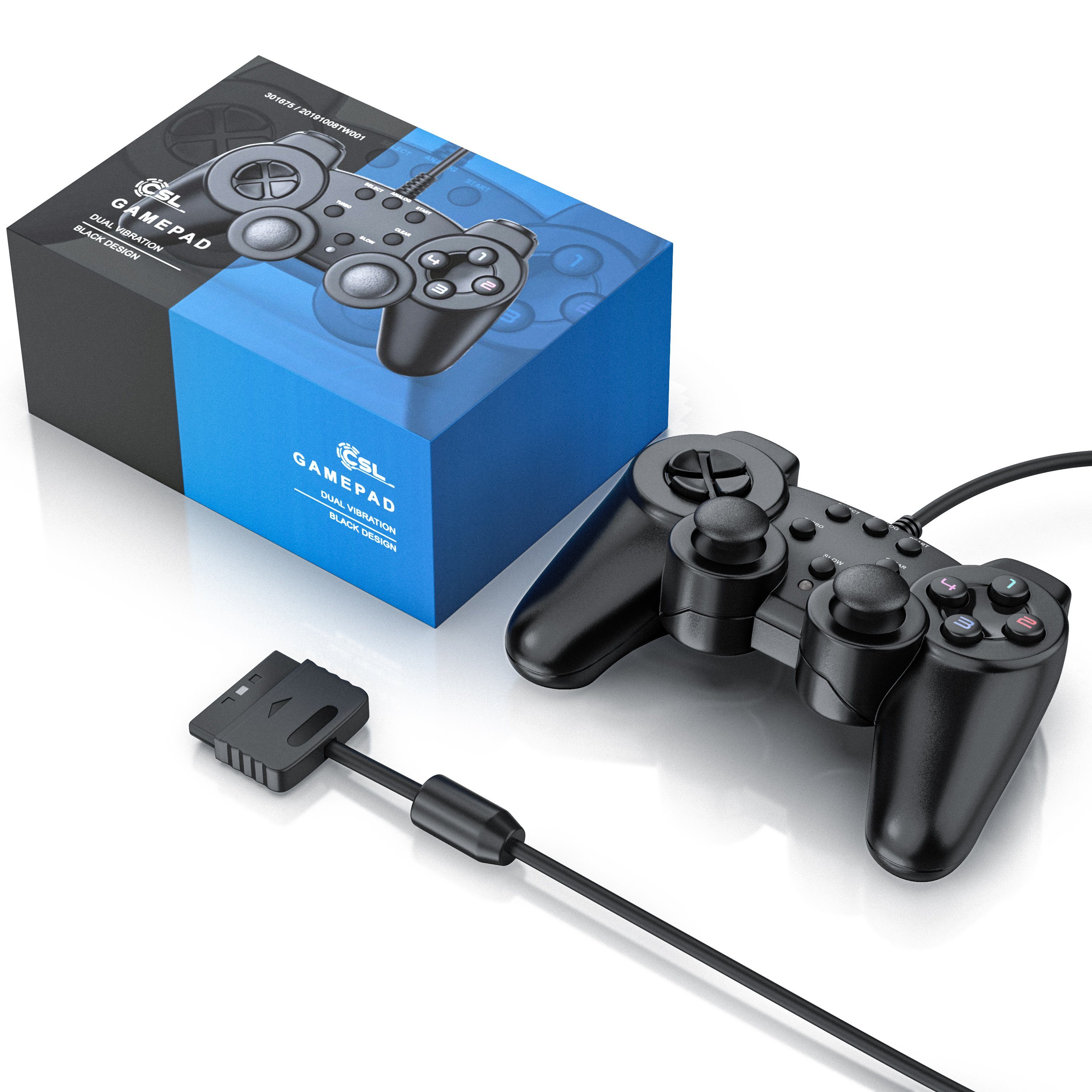PlayStation-Controller Komfort) Gamepad CSL Vibration Effekt), (Rumble (1 & mit PS2 St., Präzision Dual