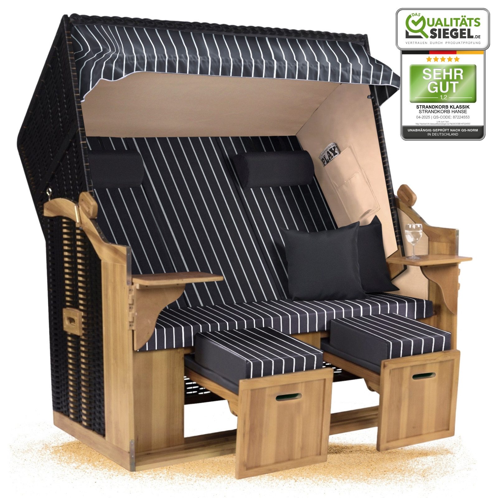 Strandkorb Hanse Strandkorb Strandkorb Ostsee XXL 2,5 Sitzer Volllieger in Schwarz Anthrazit, BxTxH: 150x80x160 cm, Ostsee XXL Volllieger, Ostsee 2,5-Sitzer Modell 2025, Stabiles Wacholder mit handgefertigtem Polyrattangeflecht