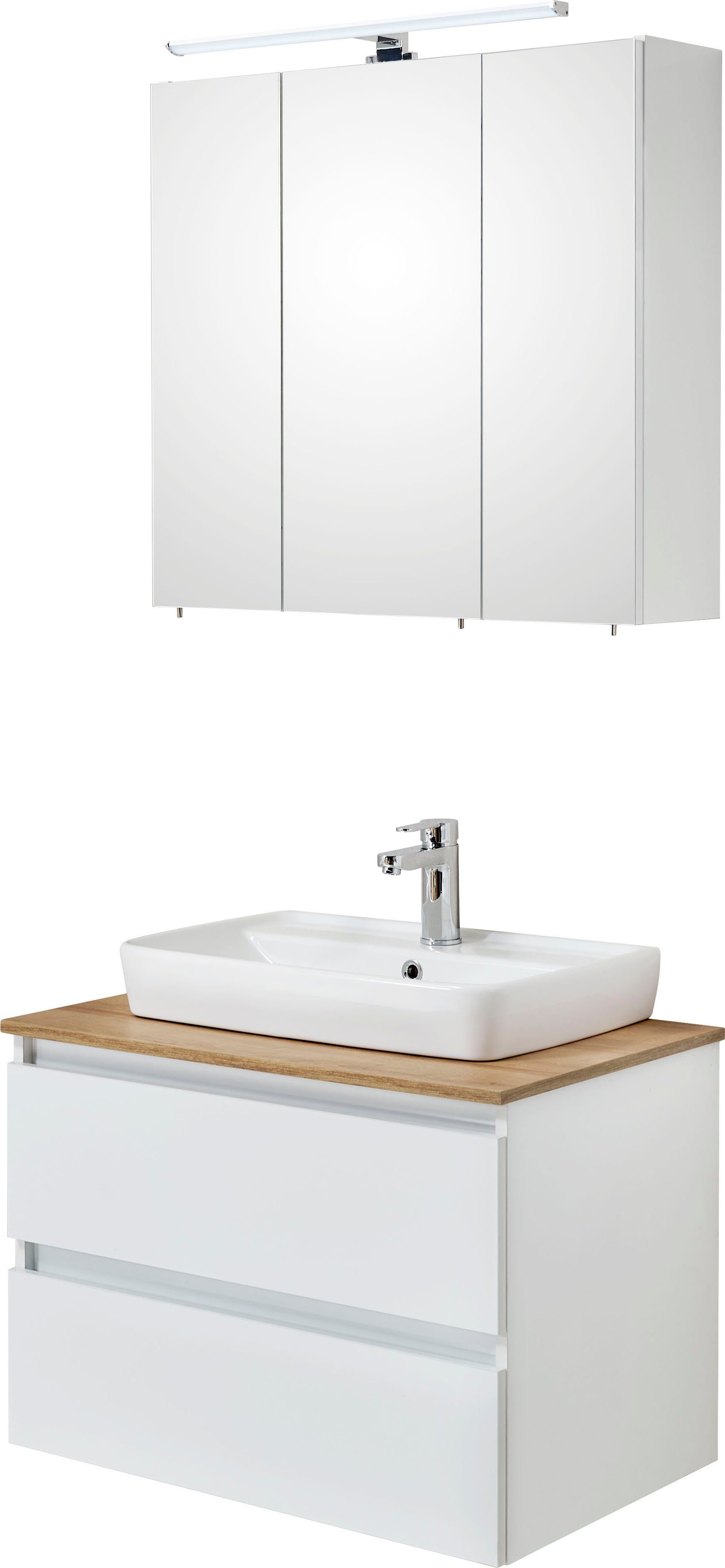 360, Badmöbel-Set (2-St), Spiegelschrank Waschtisch mit Quickset PELIPAL Aufsatzbecken,