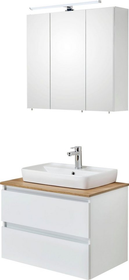 PELIPAL Badmöbel-Set Quickset 360, (2-St), Waschtisch mit Aufsatzbecken,  Spiegelschrank