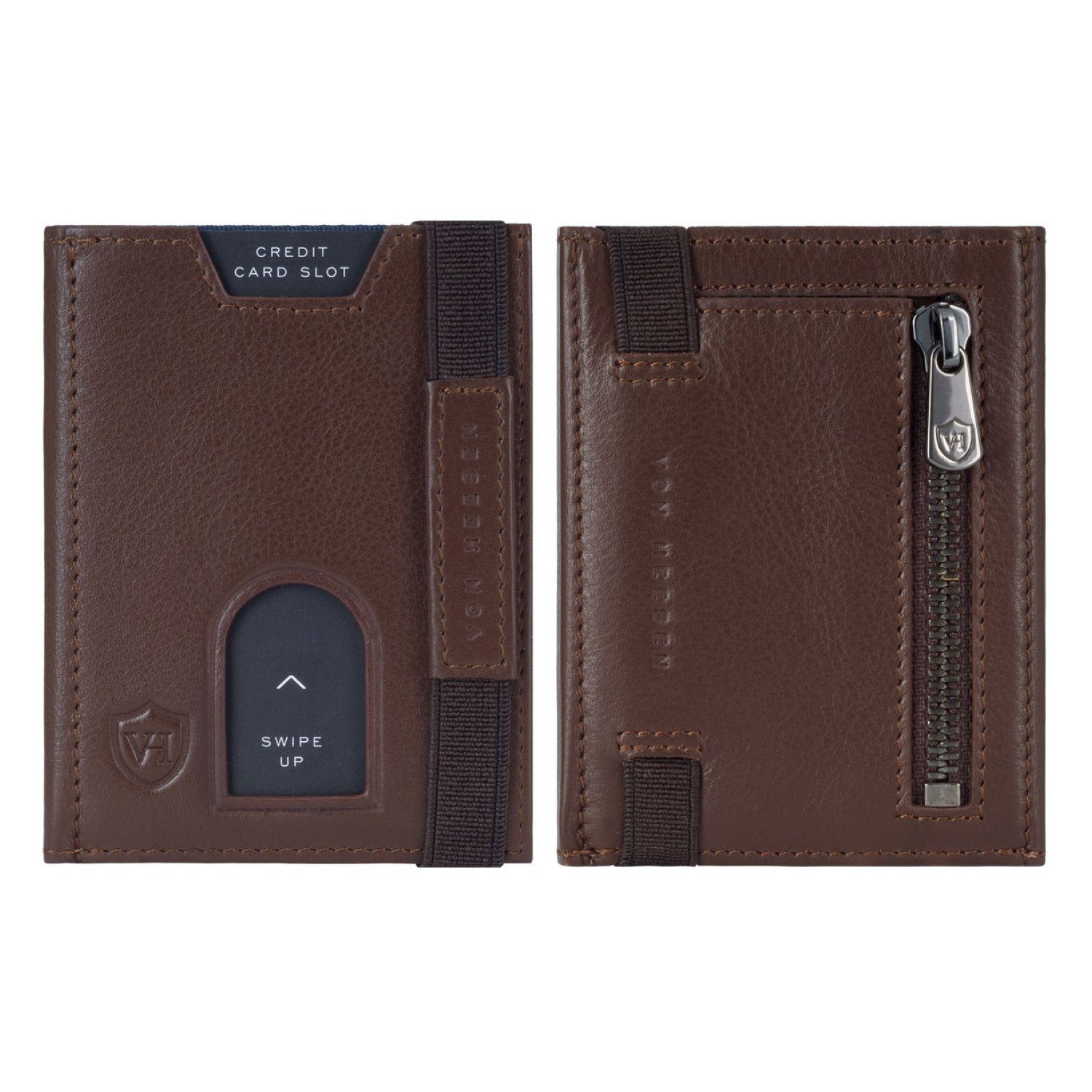 VON HEESEN Geldbörse Whizz Wallet mit 5 Kartenfächer & Mini-Münzfach, Slim Wallet Geldbeutel Portemonnaie inkl. RFID-Schutz & Geschenkbox Braun