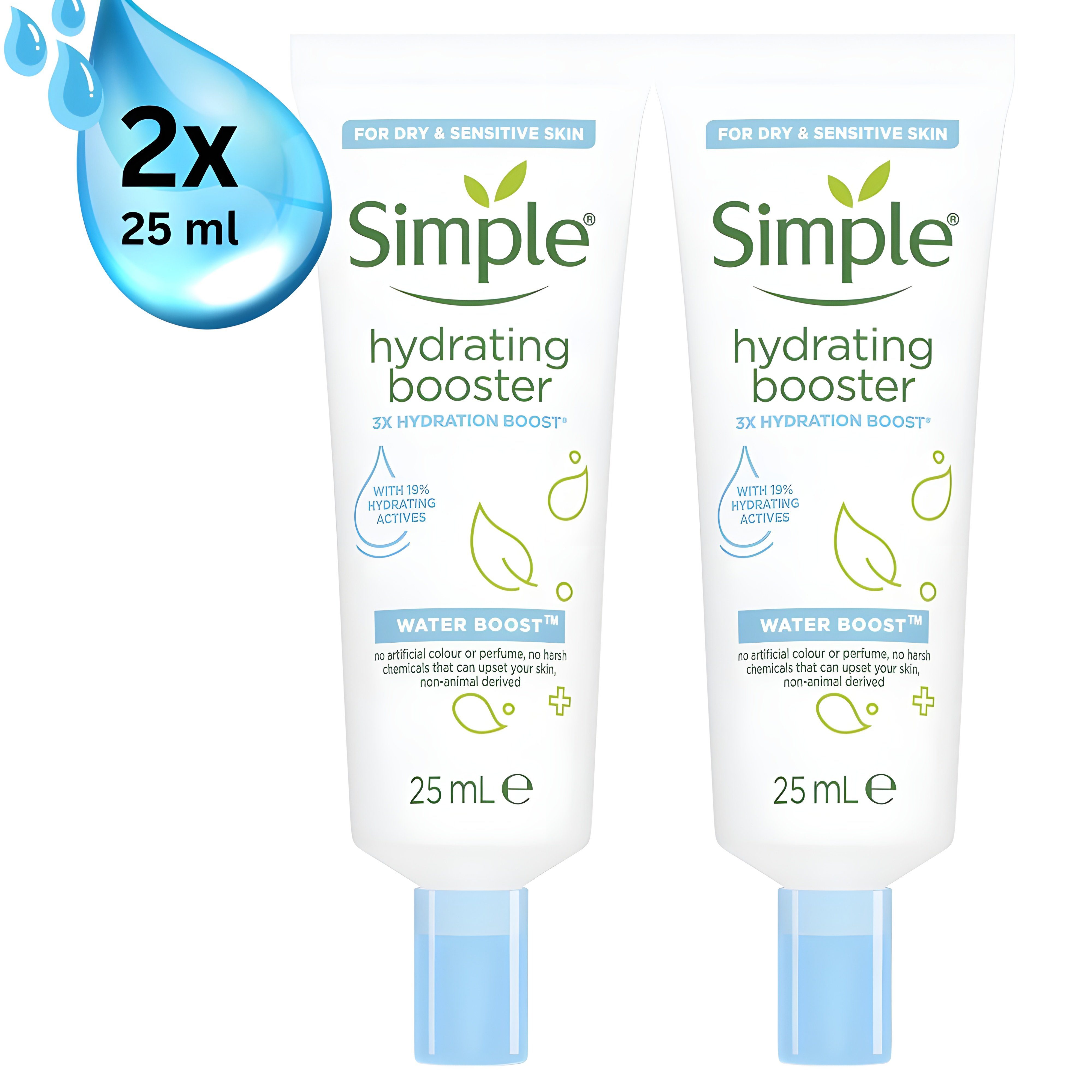 Simple Feuchtigkeitsgel Hydration Booster 2 x 25 ml, für dehydrierte und trockene Haut - keine aggressive Chemikalien