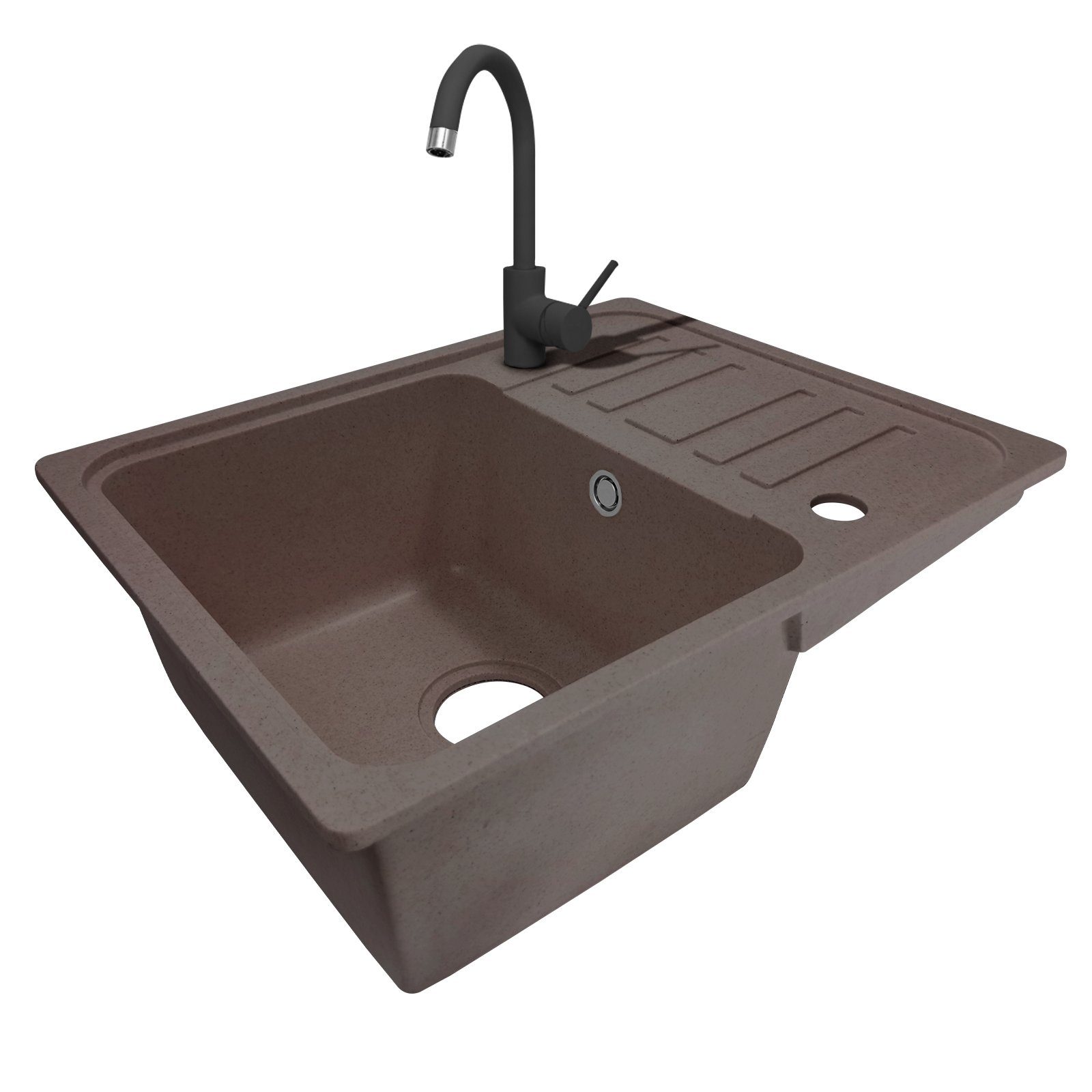 und cm Braun Farben, 56/45 Siphon Armatur Granitspüle 76x46cm 5 Aquamarin - 57x45cm, / in mit