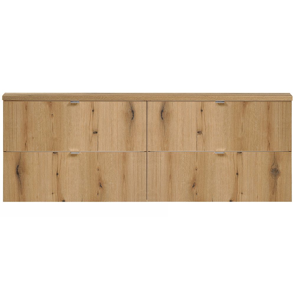 Lomadox Doppelwaschtisch NEWPORT-56-OAK, 160cm, in Eiche, Metallgriffe Chrom glänzend