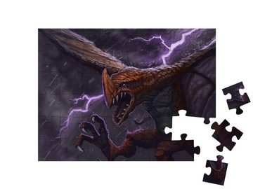 puzzleYOU Puzzle Roter Drache fliegt durch Gewitter, 48 Puzzleteile, puzzleYOU-Kollektionen Fantasy