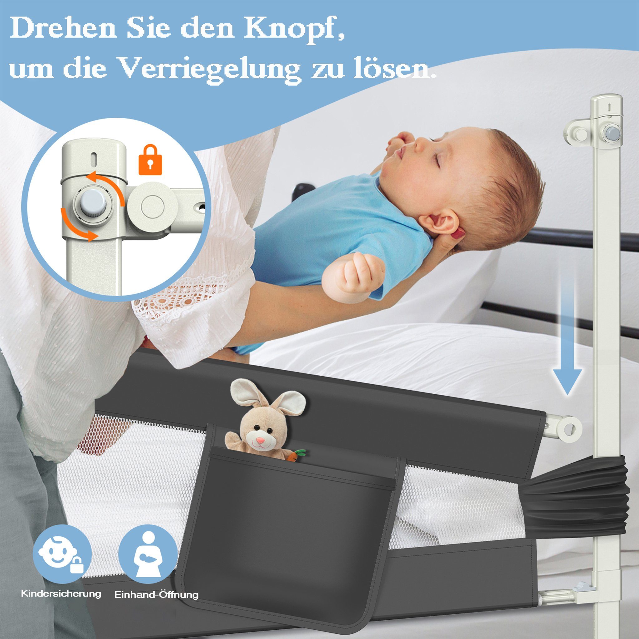 Klappbar Kinderbettgitter UISEBRT Bettschutzgitter Seite Rausfallschutz Bettgitter 1