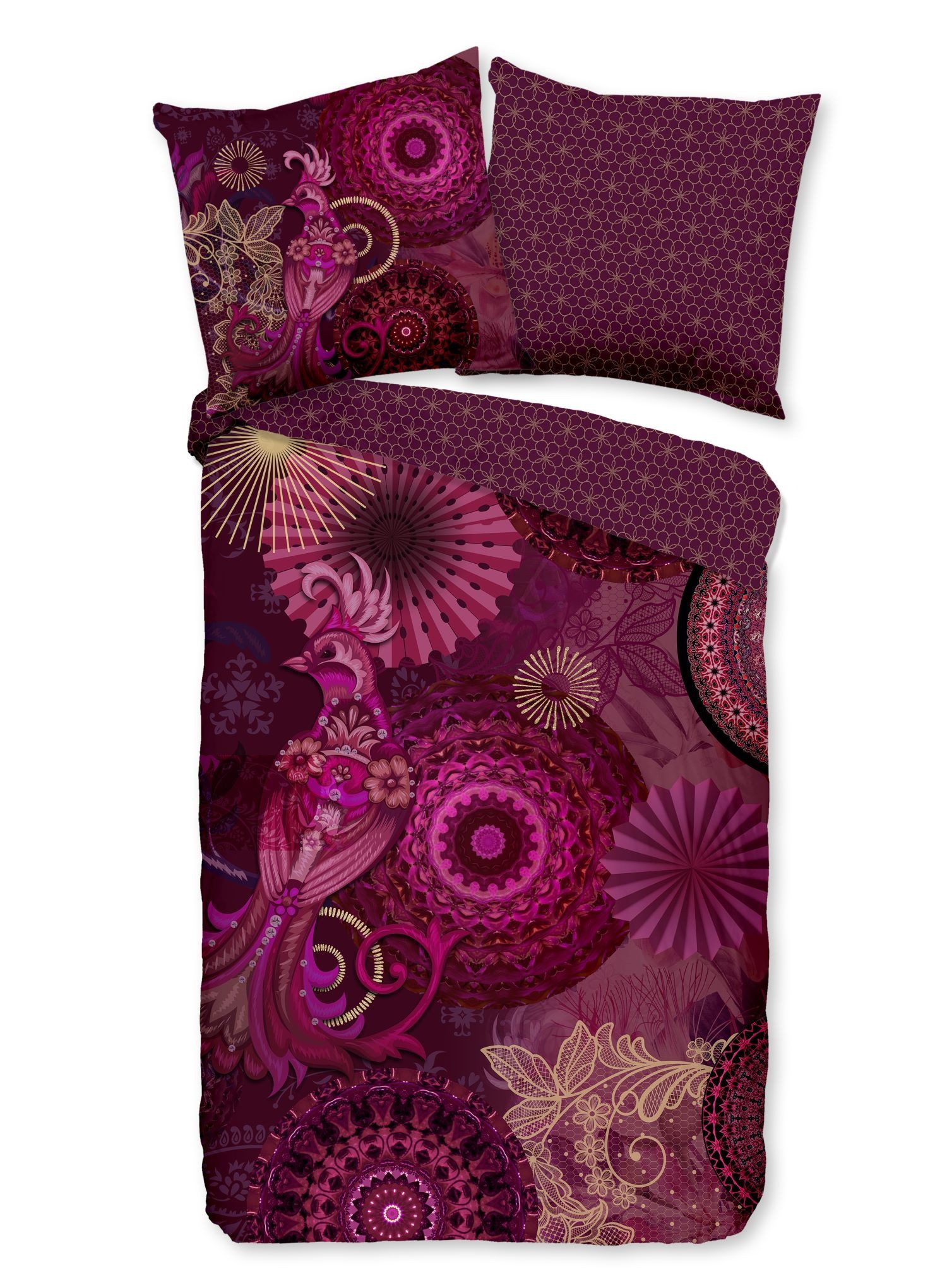 Bettwäsche hip Satin Bettwäsche 135x200 Miska Mandala Wende Vogel beere aubergine, hip, Satin, 2 teilig