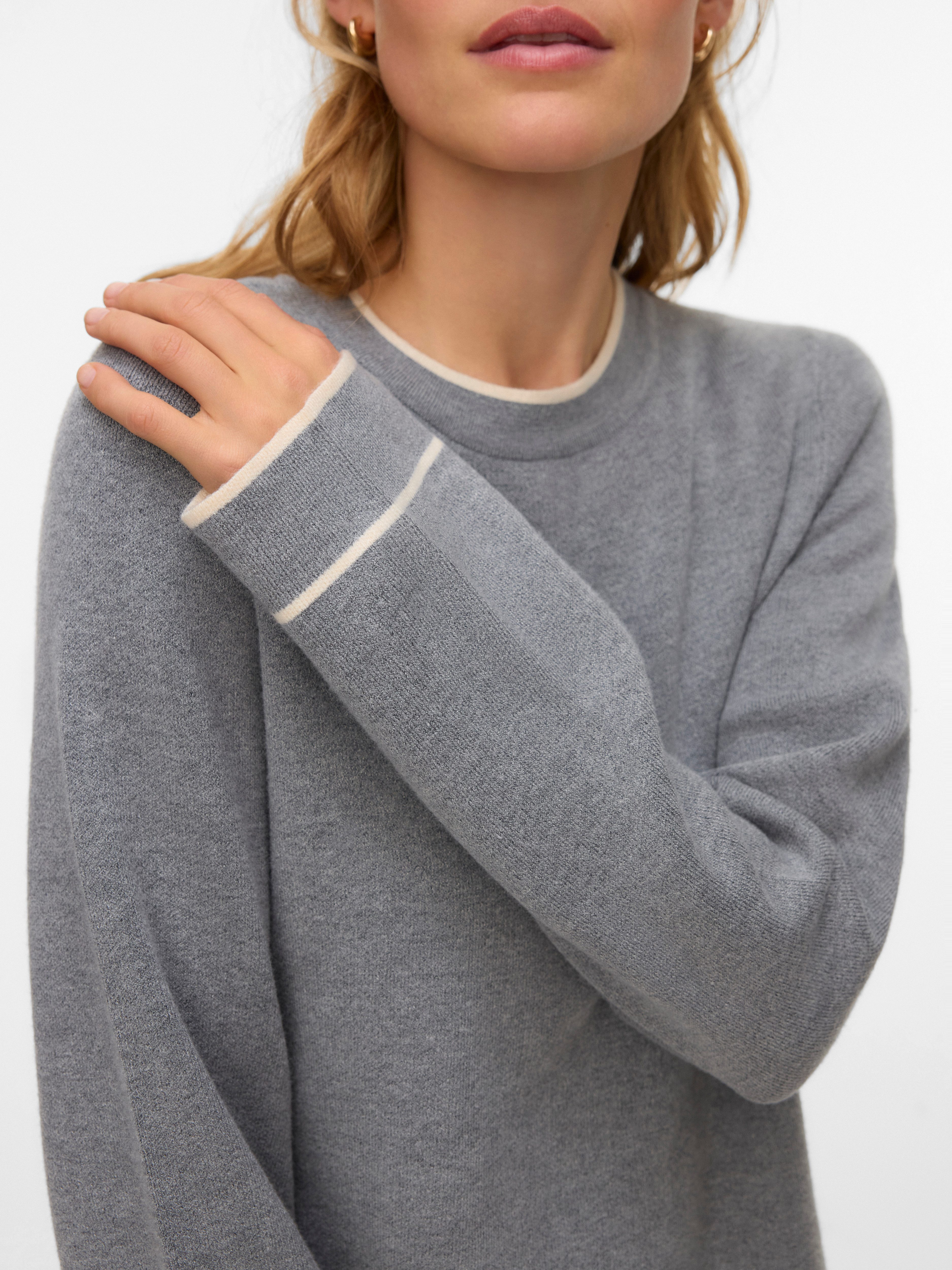Vero Moda Strickpullover VMGOLD LS O-NECK DOUBLE CONTRAST PULL