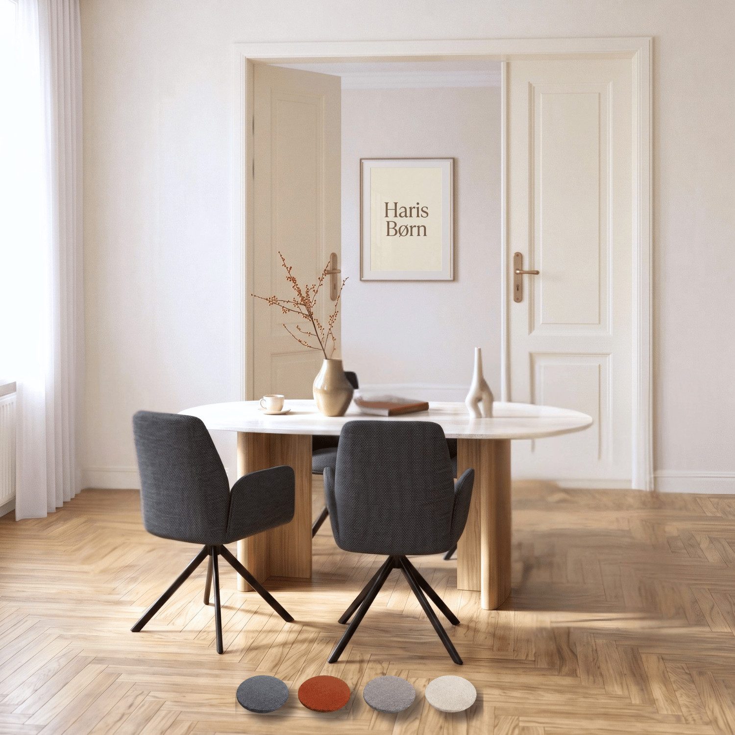 Haris Børn Esszimmerstuhl Armlehnstuhl drehbar - Polsterstühle für Esszimmer (Set, 2 St), Premium Esszimmerstühle drehbar & Esstisch Stühle - Drehstuhl