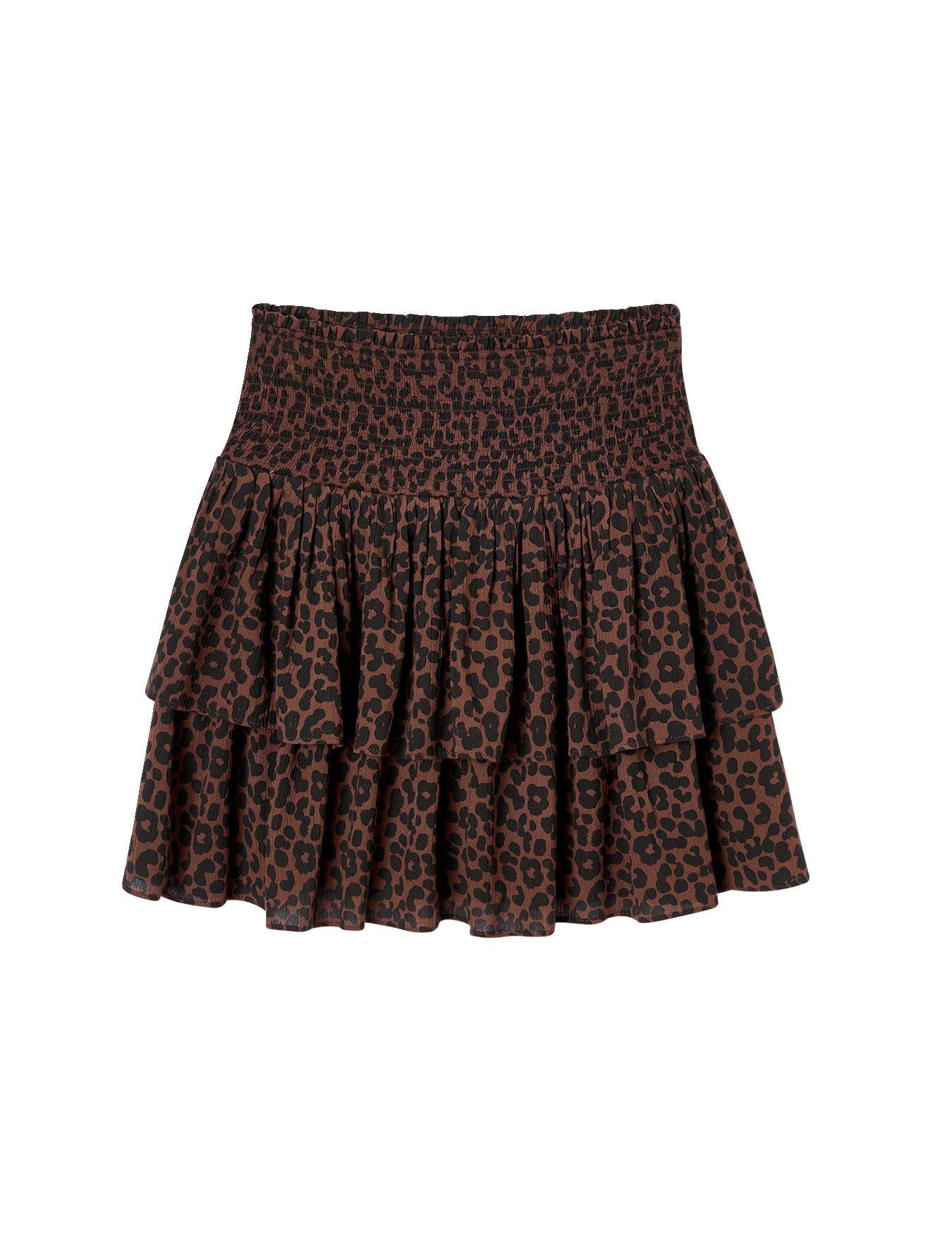 jonen Minirock Mädchen Volantrock mit gesmokter Taille Leo-Print